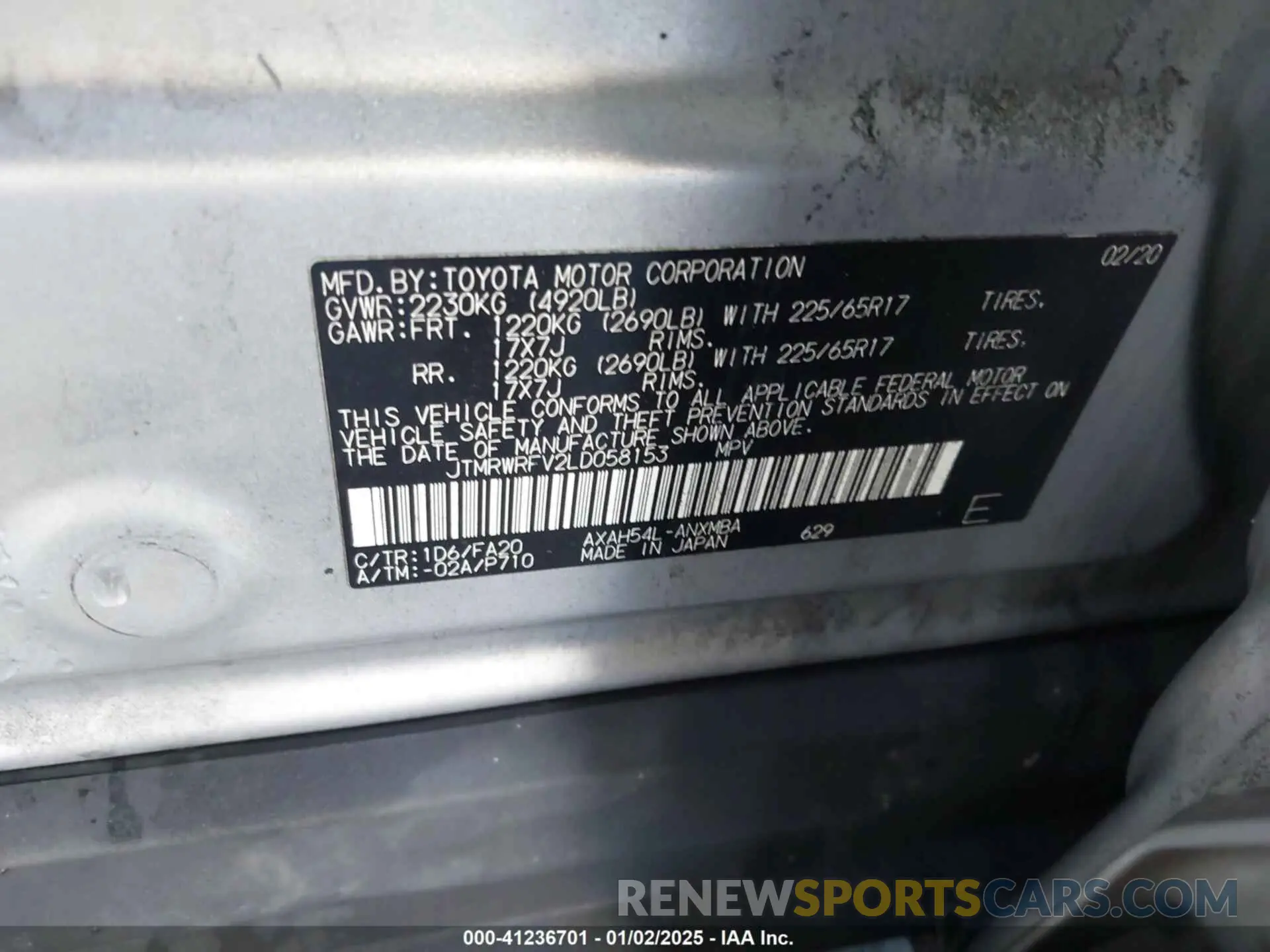 9 Photograph of a damaged car JTMRWRFV2LD058153 TOYOTA RAV4 HYBRID 2020