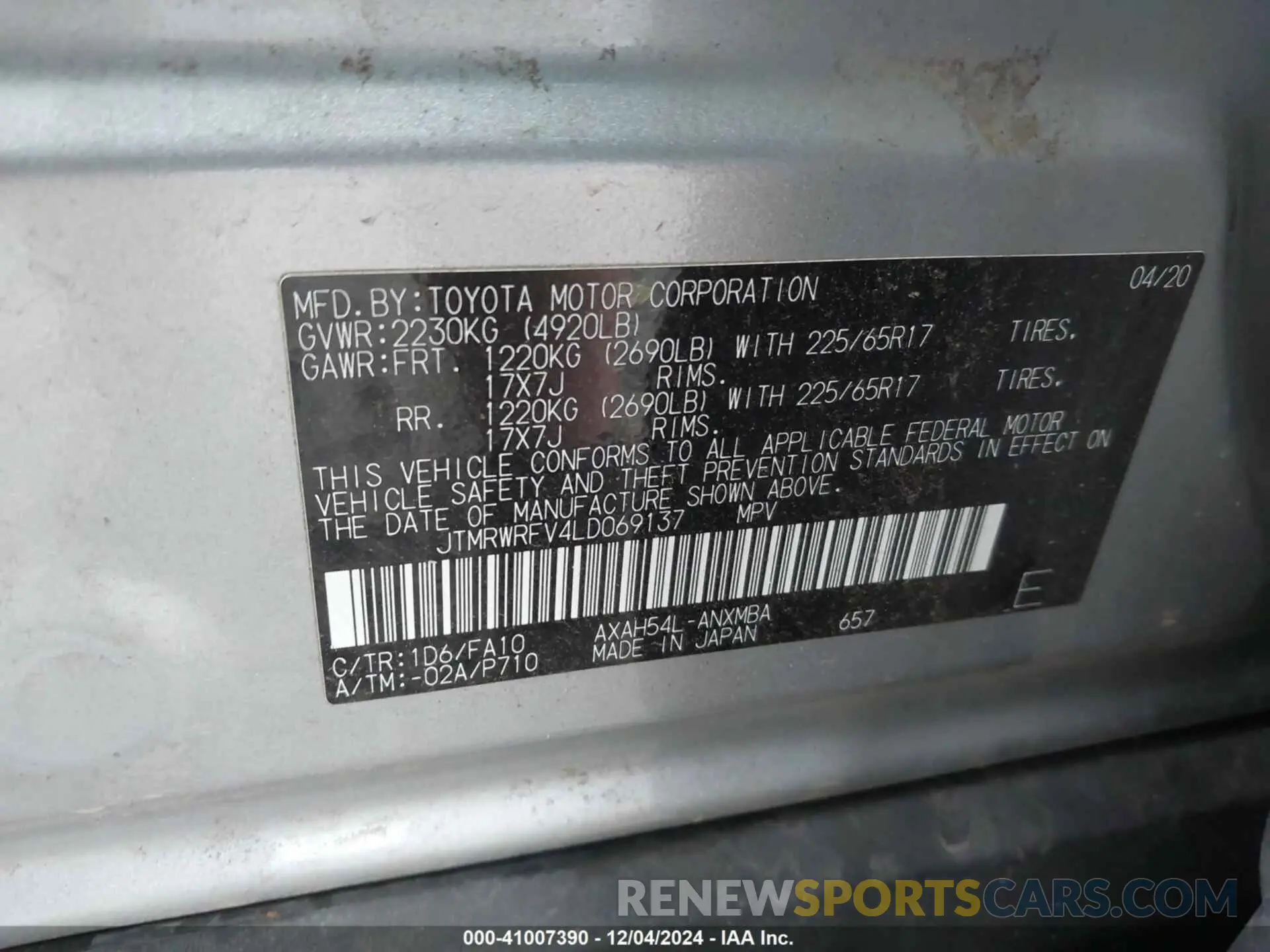 9 Фотография поврежденного автомобиля JTMRWRFV4LD069137 TOYOTA RAV4 HYBRID 2020