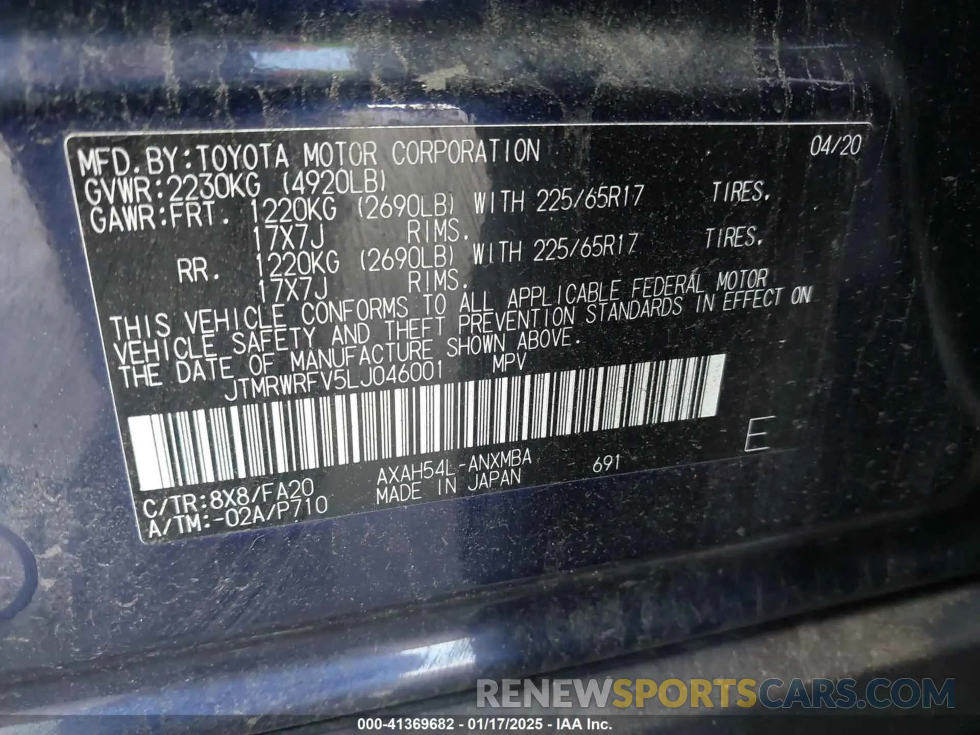9 Photograph of a damaged car JTMRWRFV5LJ046001 TOYOTA RAV4 HYBRID 2020