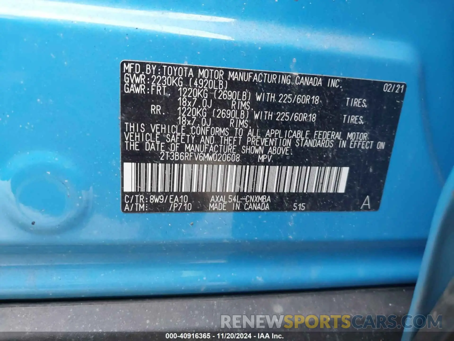 9 Фотография поврежденного автомобиля 2T3B6RFV6MW020608 TOYOTA RAV4 HYBRID 2021