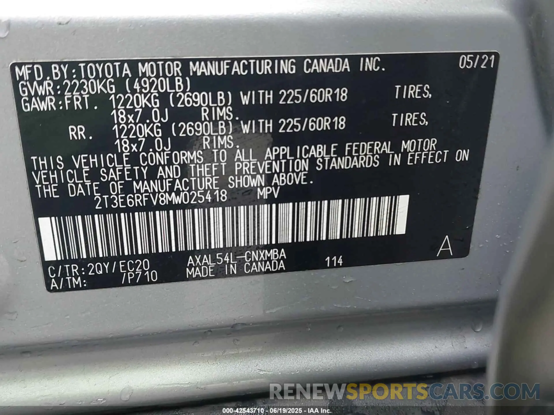 9 Фотография поврежденного автомобиля 2T3E6RFV8MW025418 TOYOTA RAV4 HYBRID 2021
