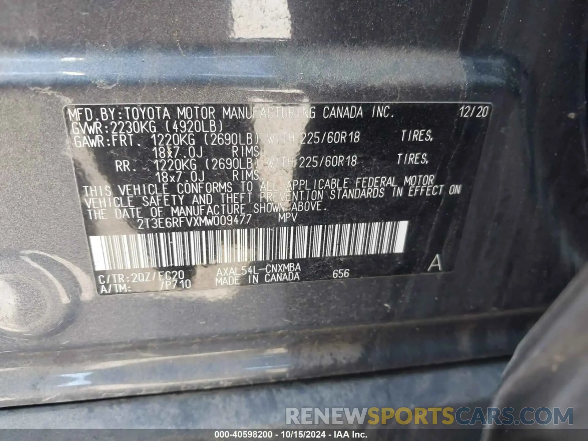 9 Photograph of a damaged car 2T3E6RFVXMW009477 TOYOTA RAV4 HYBRID 2021