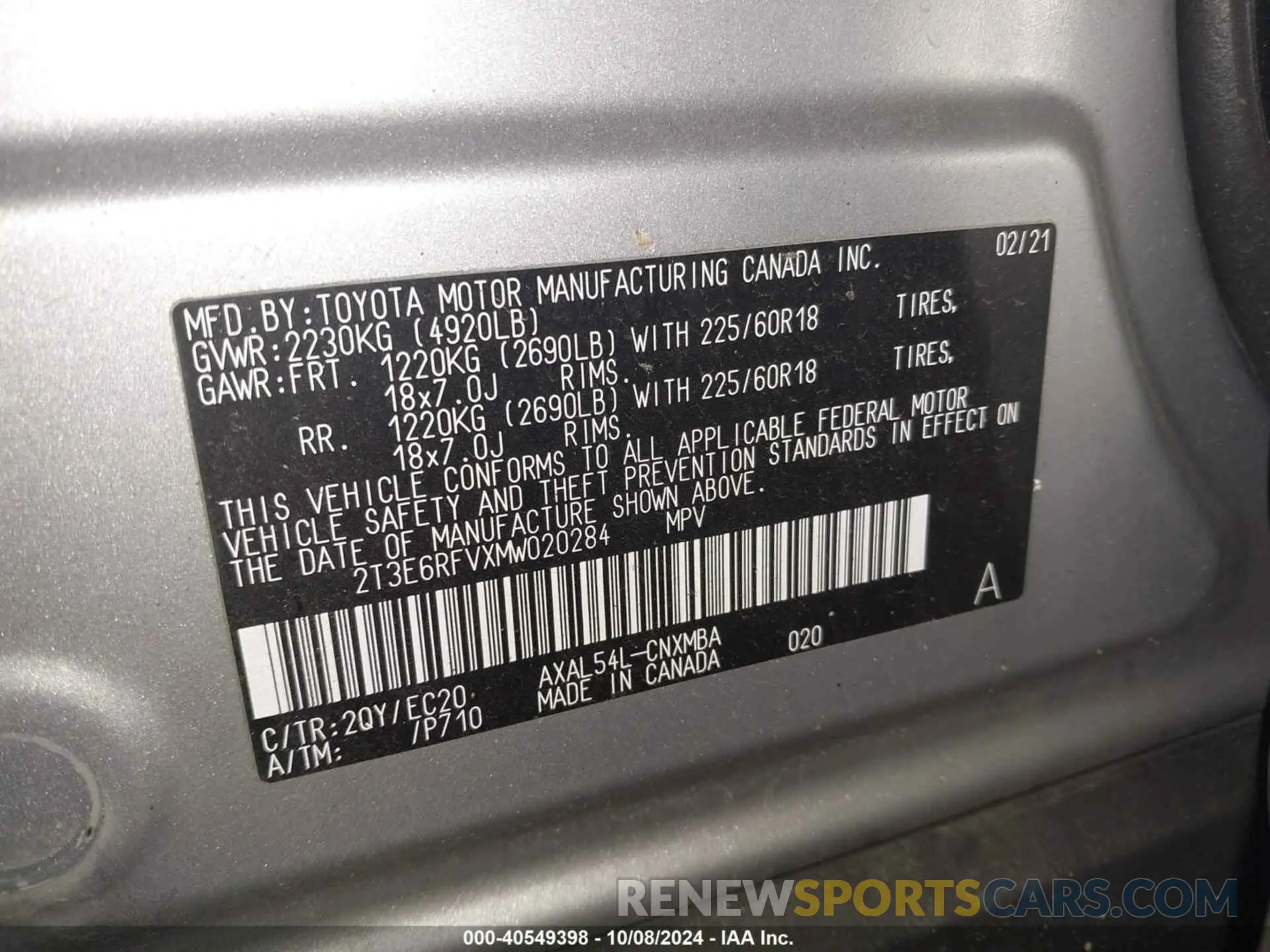 9 Фотография поврежденного автомобиля 2T3E6RFVXMW020284 TOYOTA RAV4 HYBRID 2021