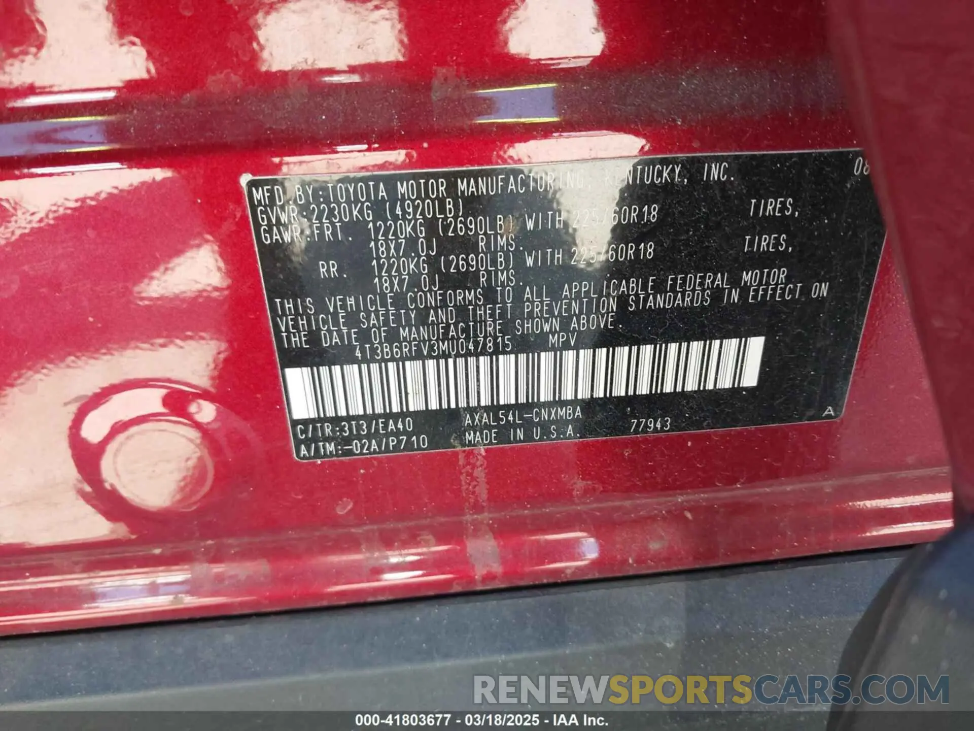 9 Photograph of a damaged car 4T3B6RFV3MU047815 TOYOTA RAV4 HYBRID 2021
