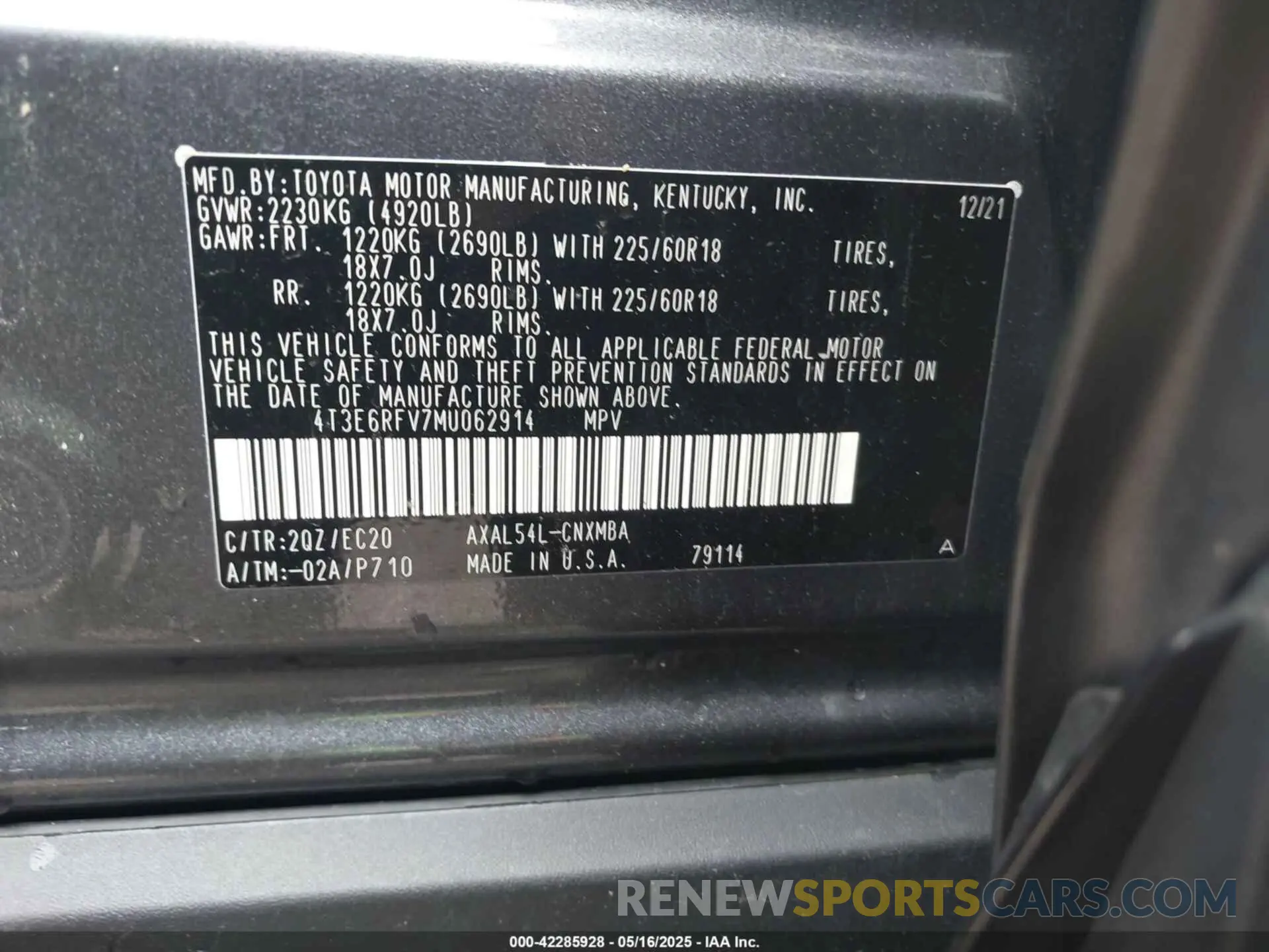 9 Photograph of a damaged car 4T3E6RFV7MU062914 TOYOTA RAV4 HYBRID 2021