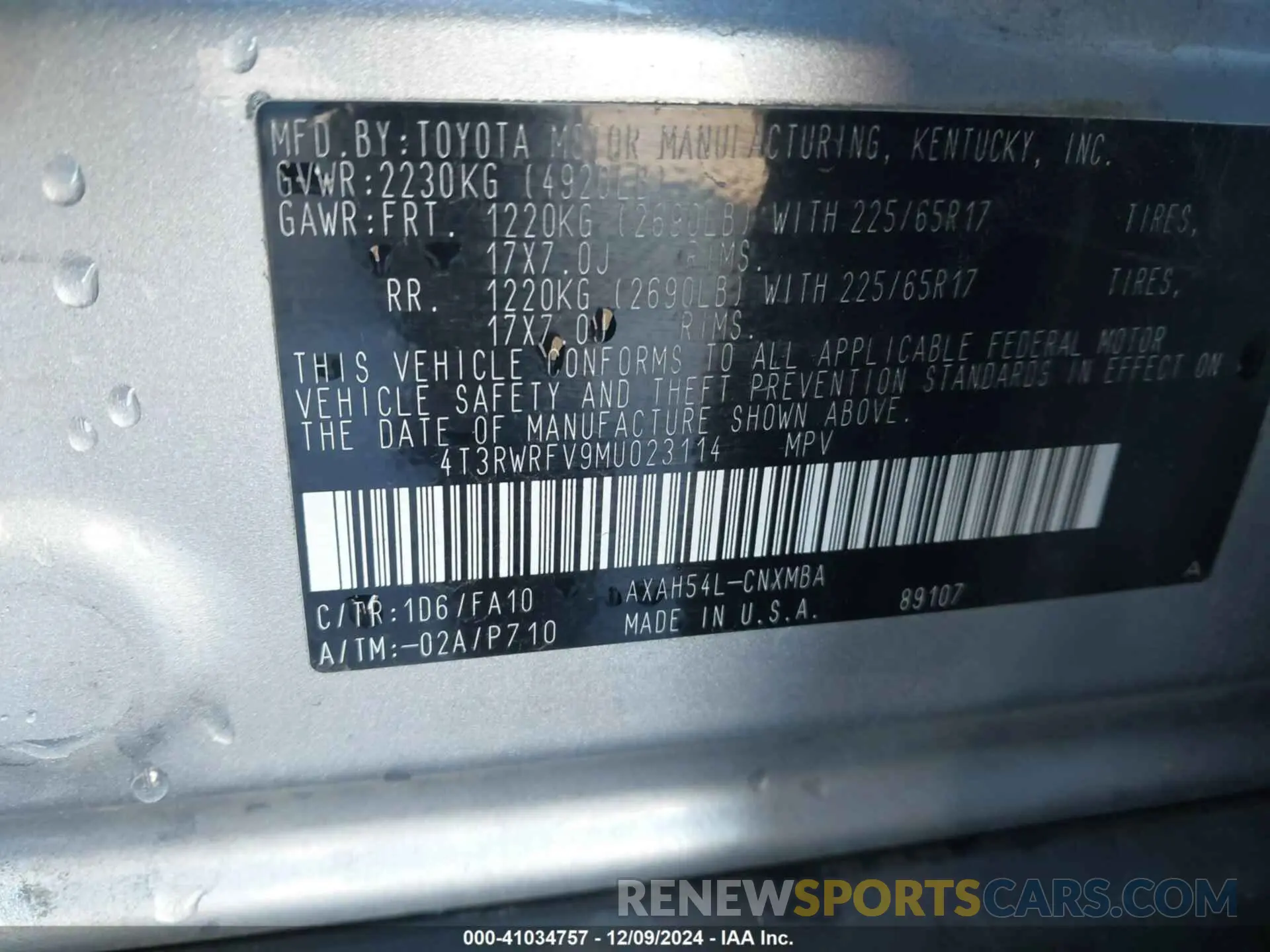 9 Photograph of a damaged car 4T3RWRFV9MU023114 TOYOTA RAV4 HYBRID 2021