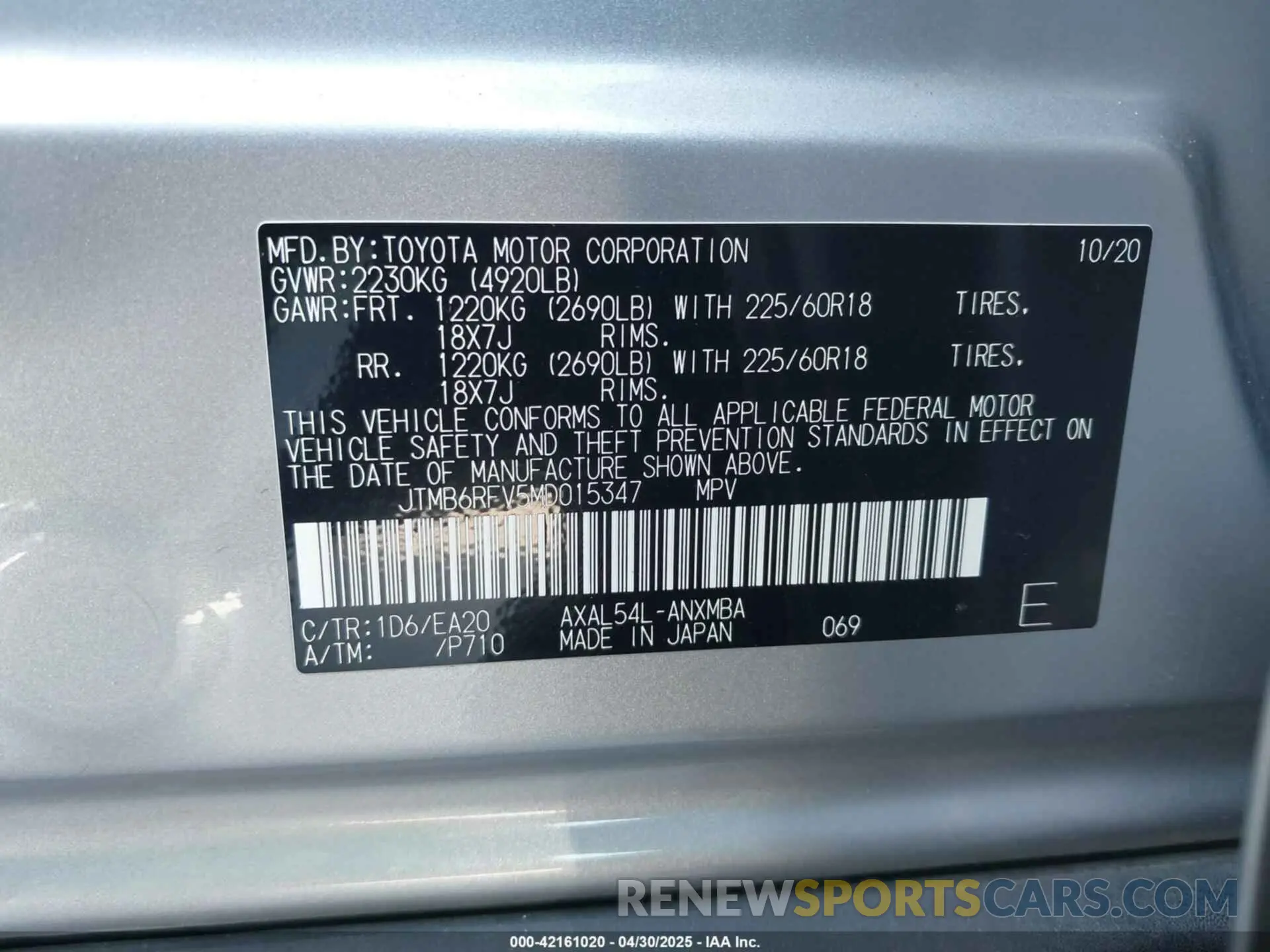 9 Фотография поврежденного автомобиля JTMB6RFV5MD015347 TOYOTA RAV4 HYBRID 2021