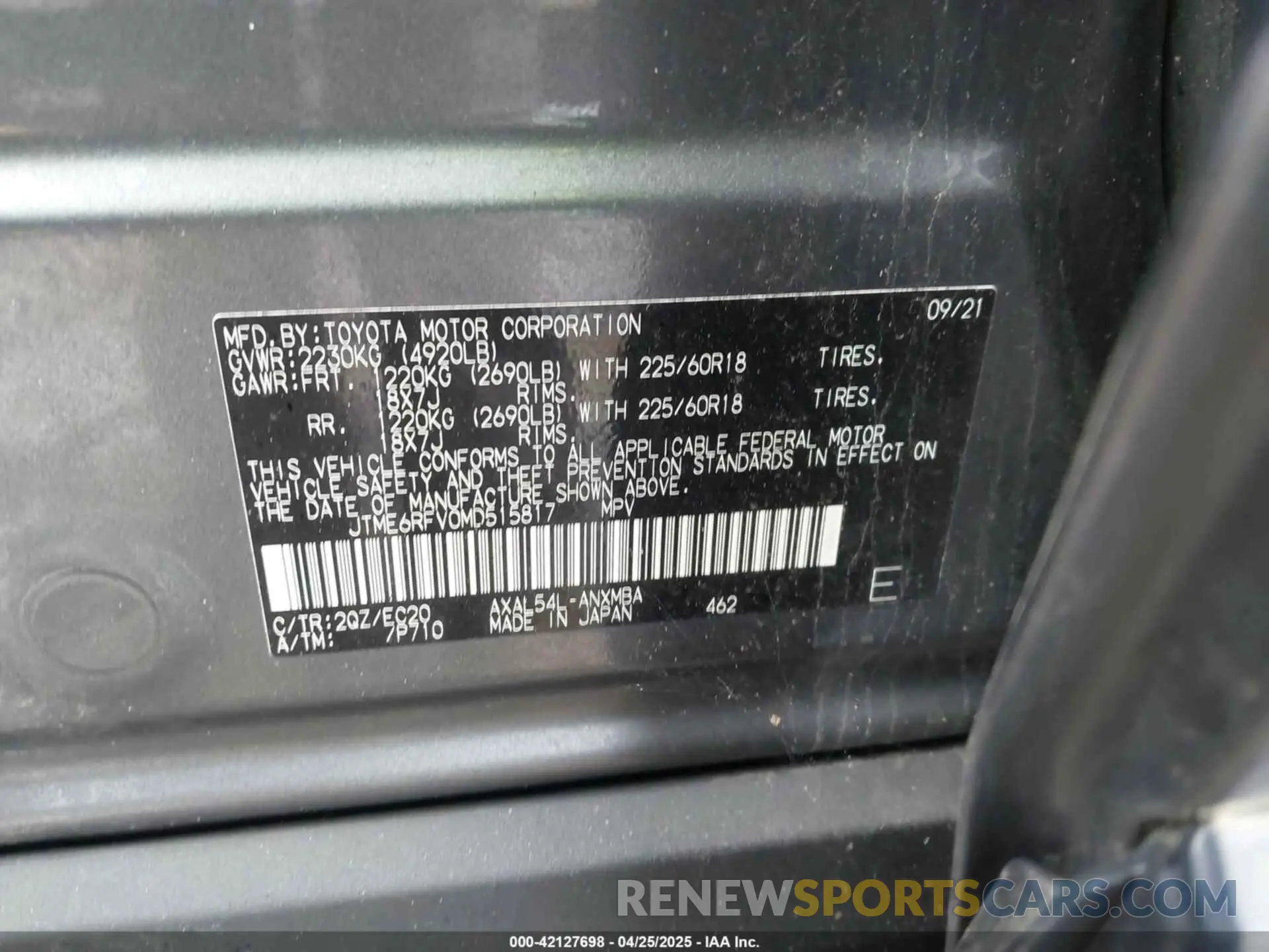 9 Фотография поврежденного автомобиля JTME6RFV0MD515817 TOYOTA RAV4 HYBRID 2021