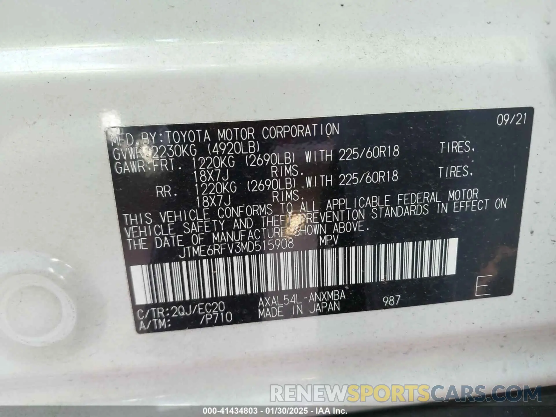 9 Фотография поврежденного автомобиля JTME6RFV3MD515908 TOYOTA RAV4 HYBRID 2021