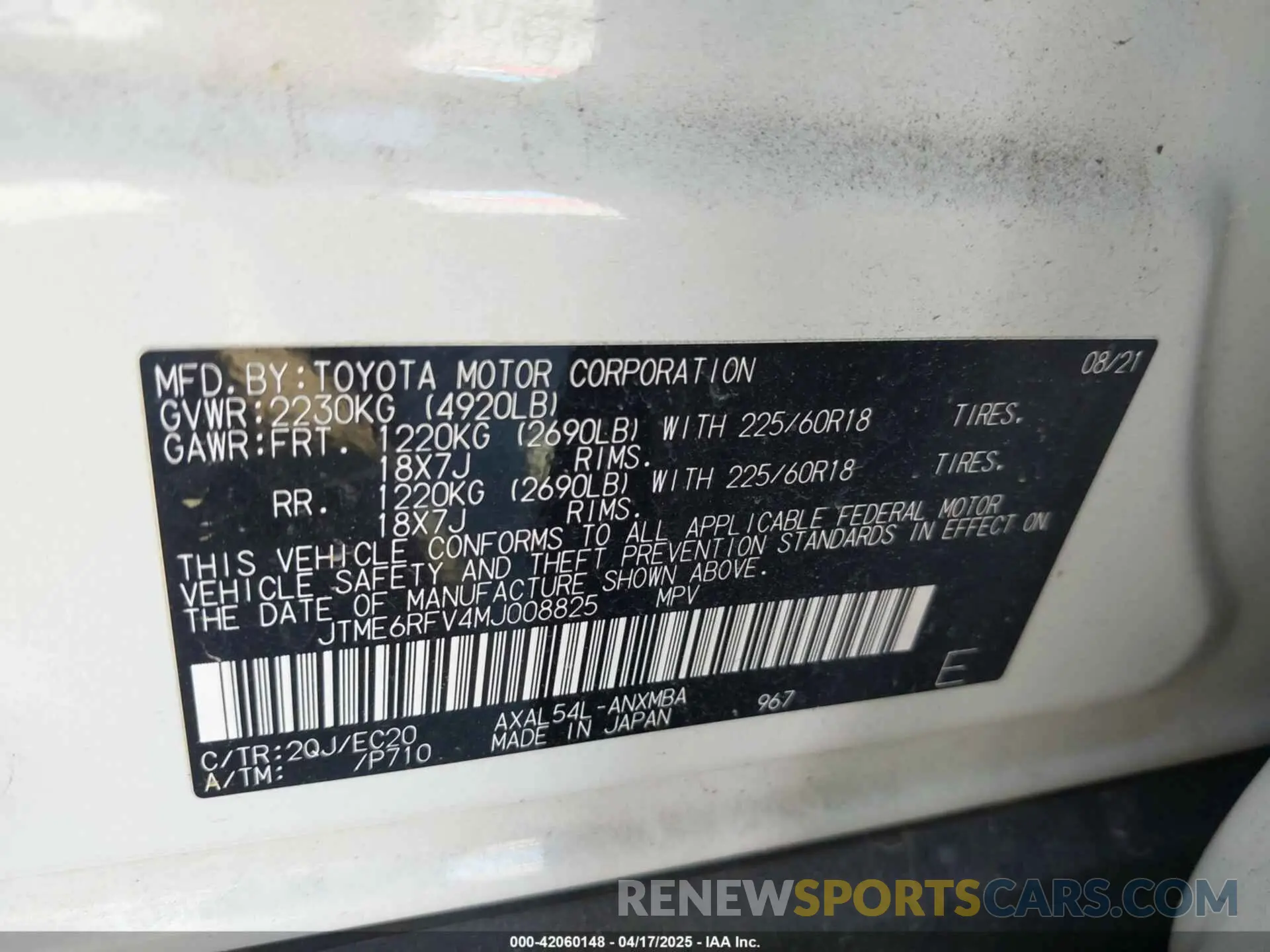 9 Фотография поврежденного автомобиля JTME6RFV4MJ008825 TOYOTA RAV4 HYBRID 2021
