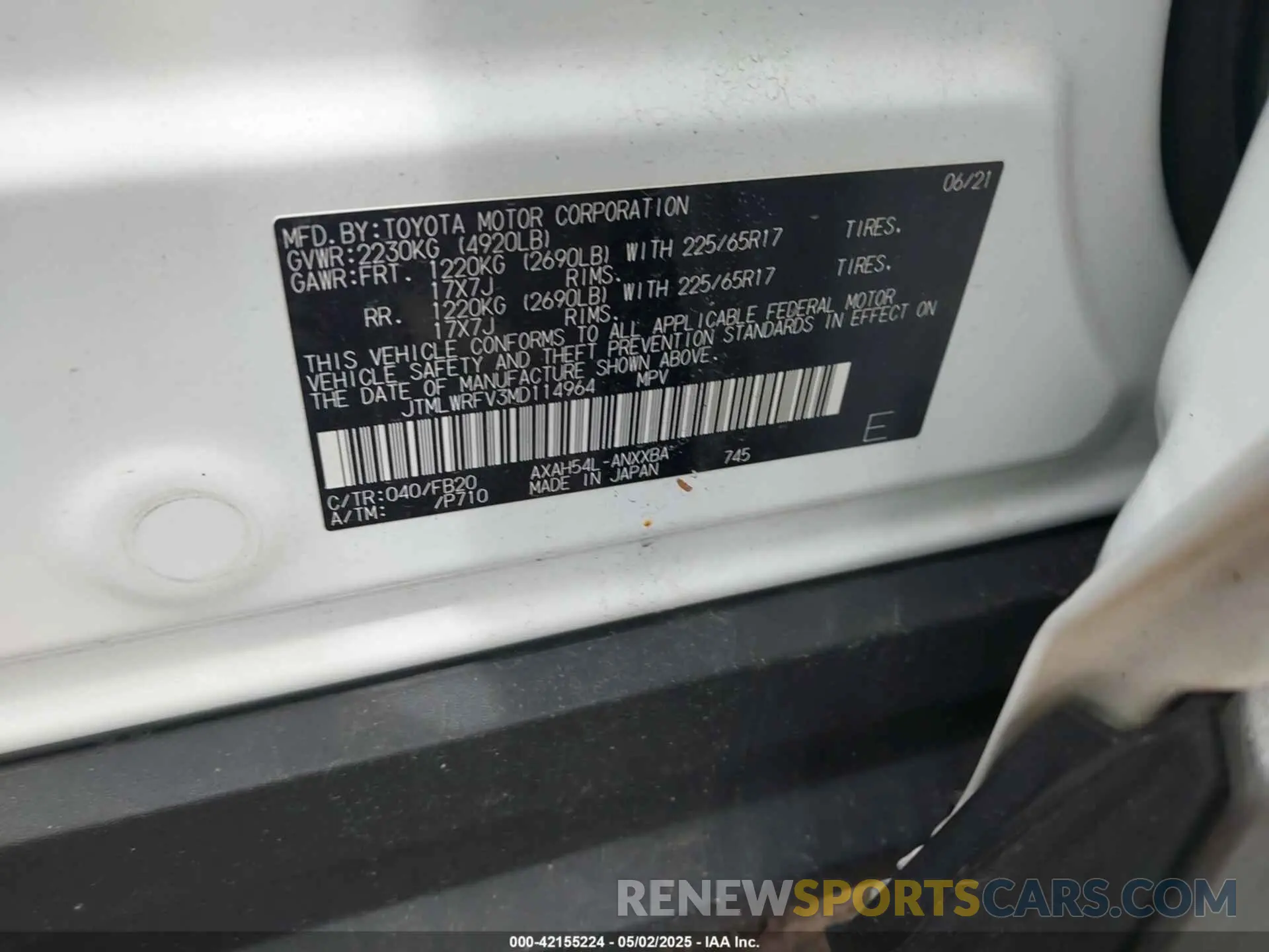 9 Photograph of a damaged car JTMLWRFV3MD114964 TOYOTA RAV4 HYBRID 2021