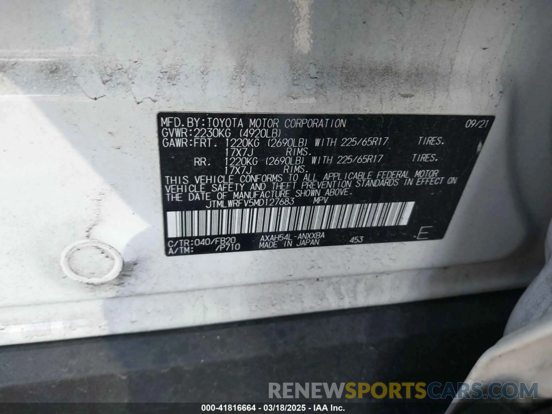 9 Photograph of a damaged car JTMLWRFV5MD127683 TOYOTA RAV4 HYBRID 2021