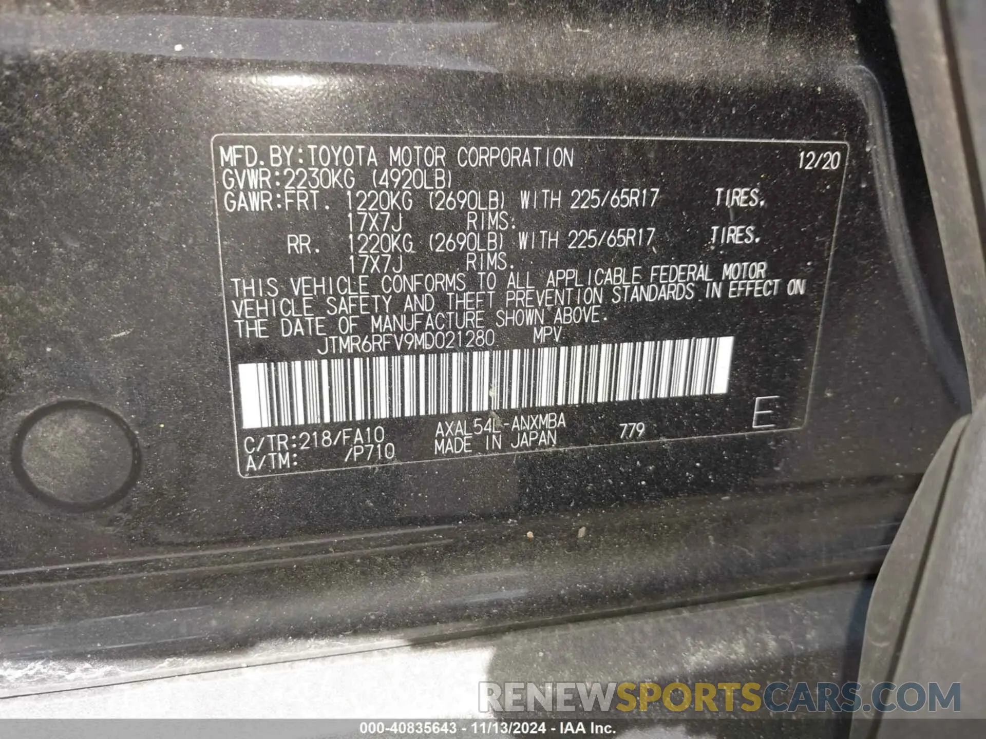 9 Фотография поврежденного автомобиля JTMR6RFV9MD021280 TOYOTA RAV4 HYBRID 2021