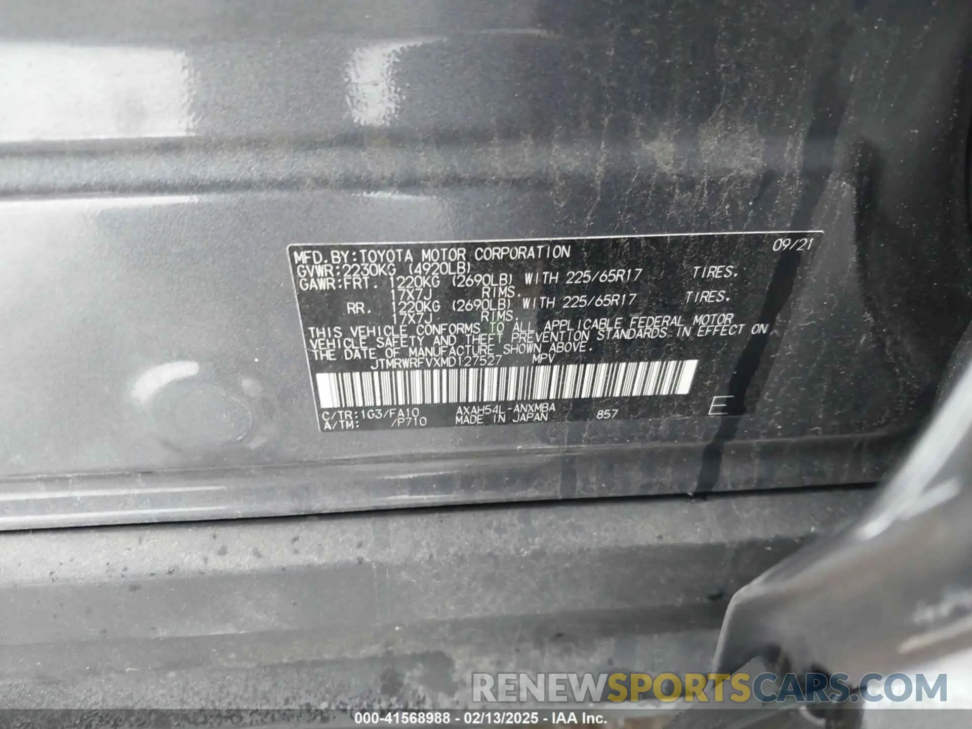 9 Фотография поврежденного автомобиля JTMRWRFVXMD127527 TOYOTA RAV4 HYBRID 2021