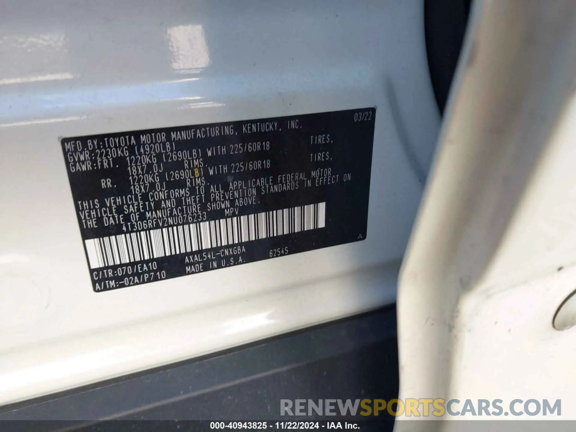 9 Photograph of a damaged car 4T3D6RFV2NU076233 TOYOTA RAV4 HYBRID 2022