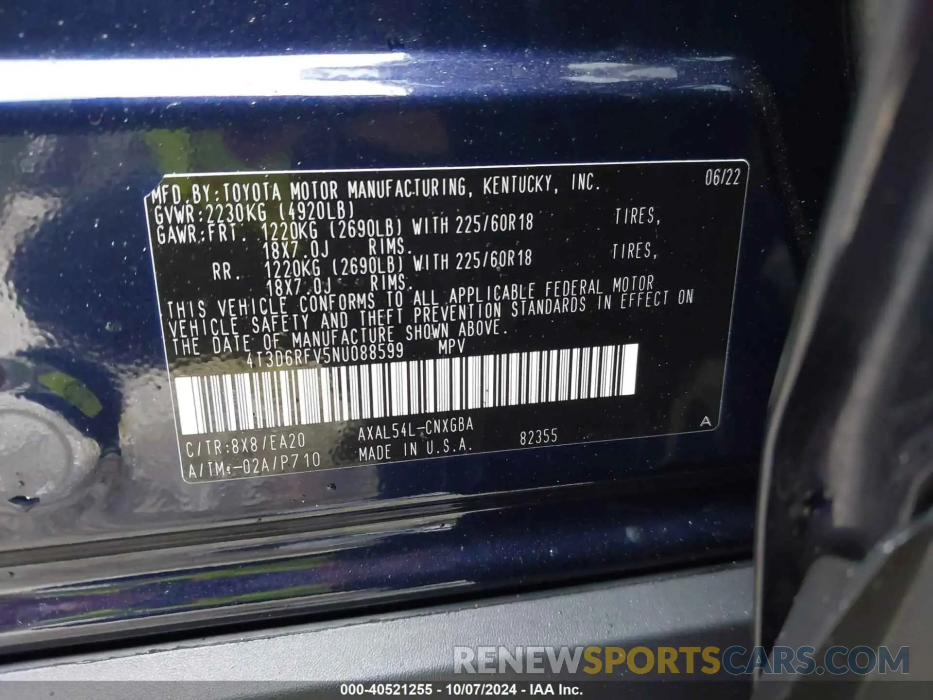 9 Photograph of a damaged car 4T3D6RFV5NU088599 TOYOTA RAV4 HYBRID 2022