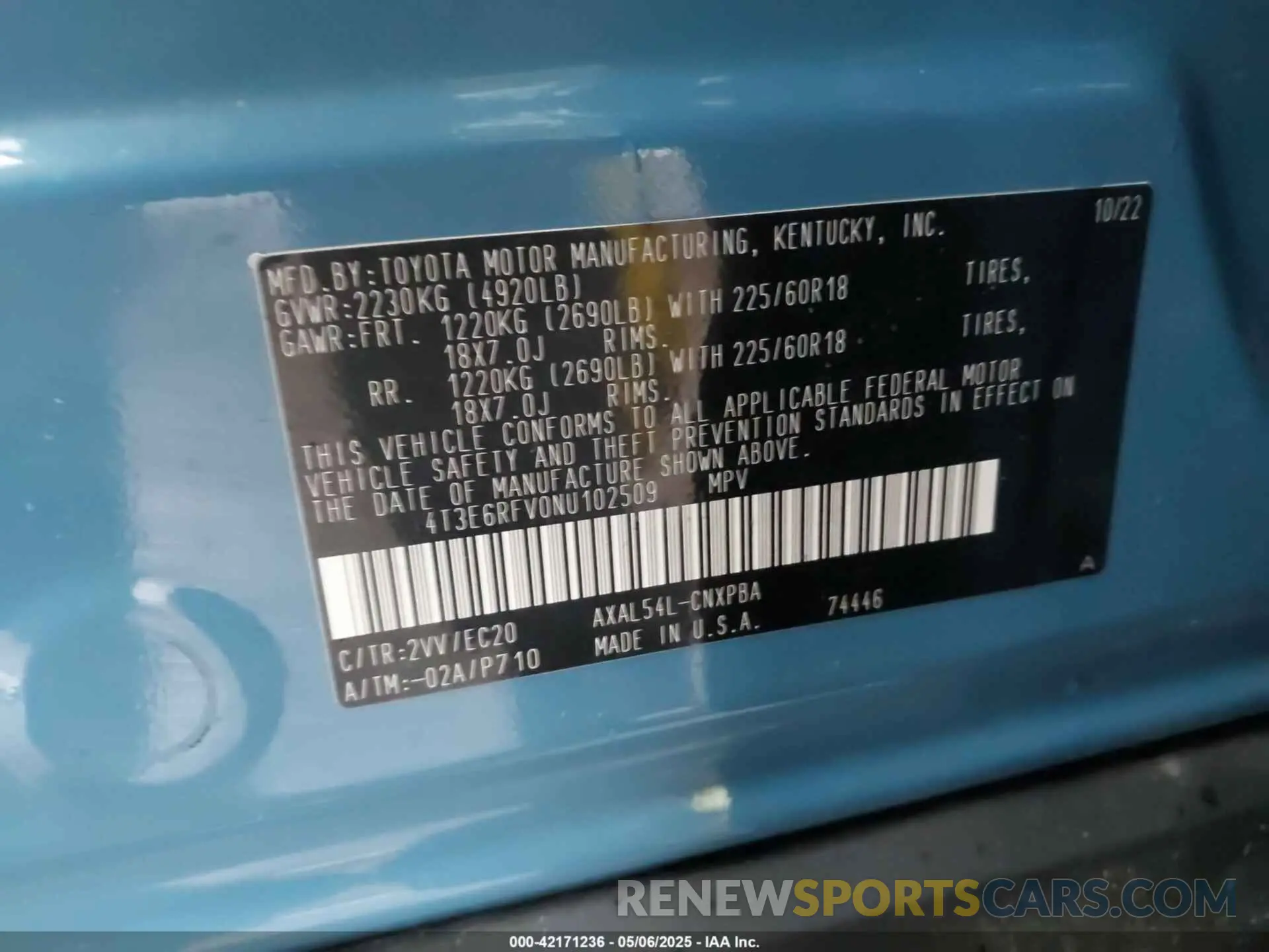 9 Photograph of a damaged car 4T3E6RFV0NU102509 TOYOTA RAV4 HYBRID 2022
