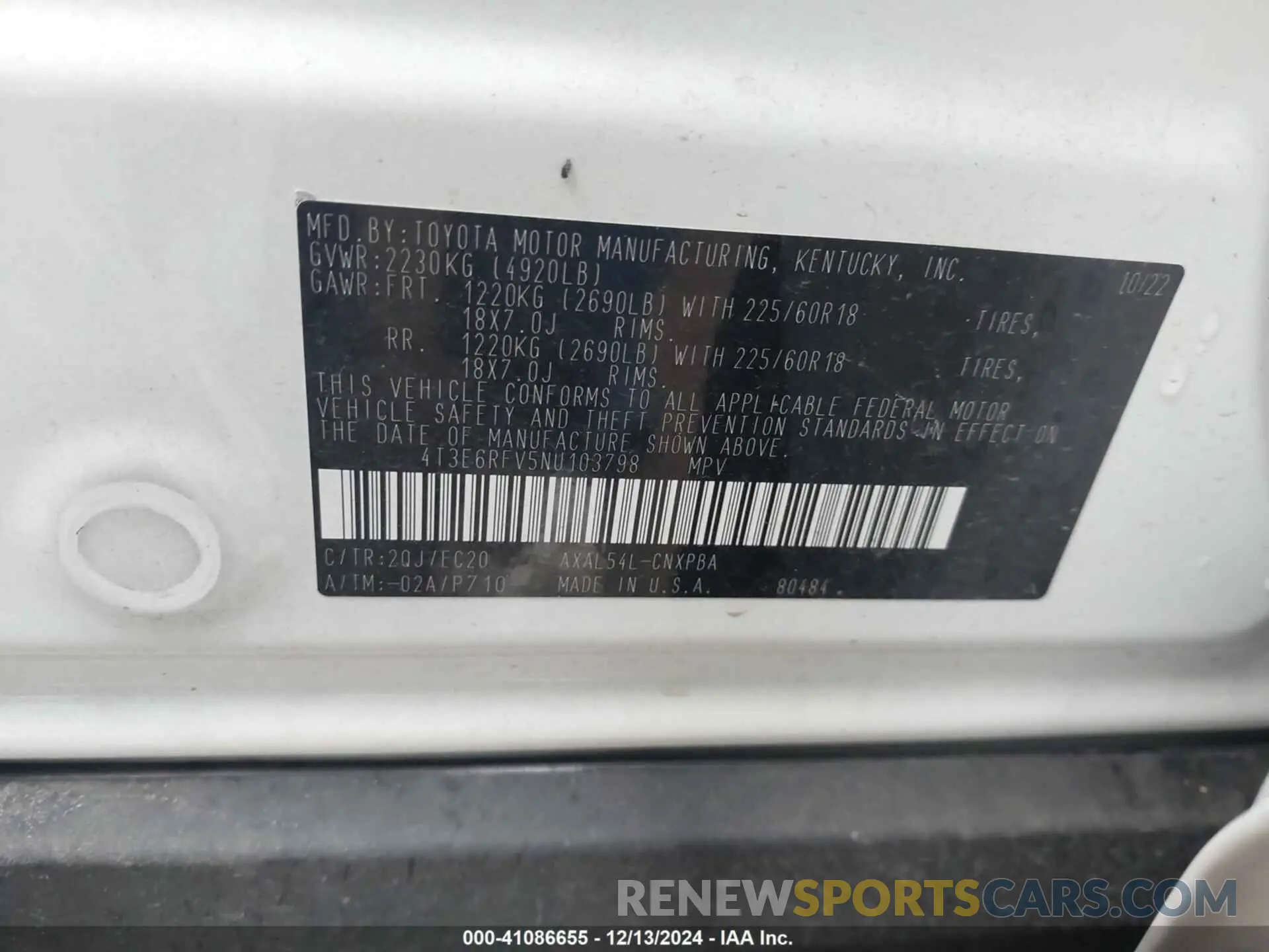 9 Фотография поврежденного автомобиля 4T3E6RFV5NU103798 TOYOTA RAV4 HYBRID 2022