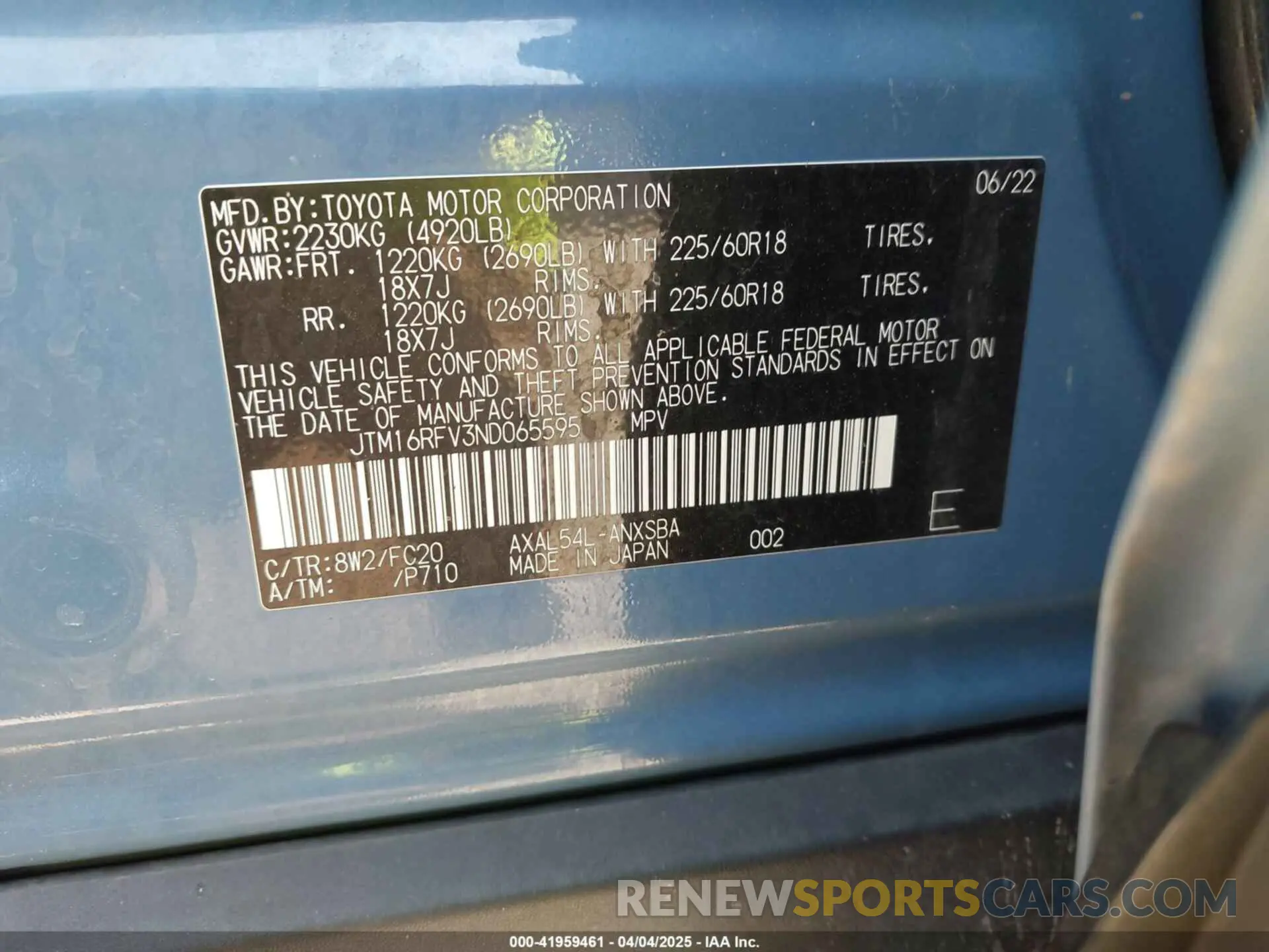 9 Фотография поврежденного автомобиля JTM16RFV3ND065595 TOYOTA RAV4 HYBRID 2022