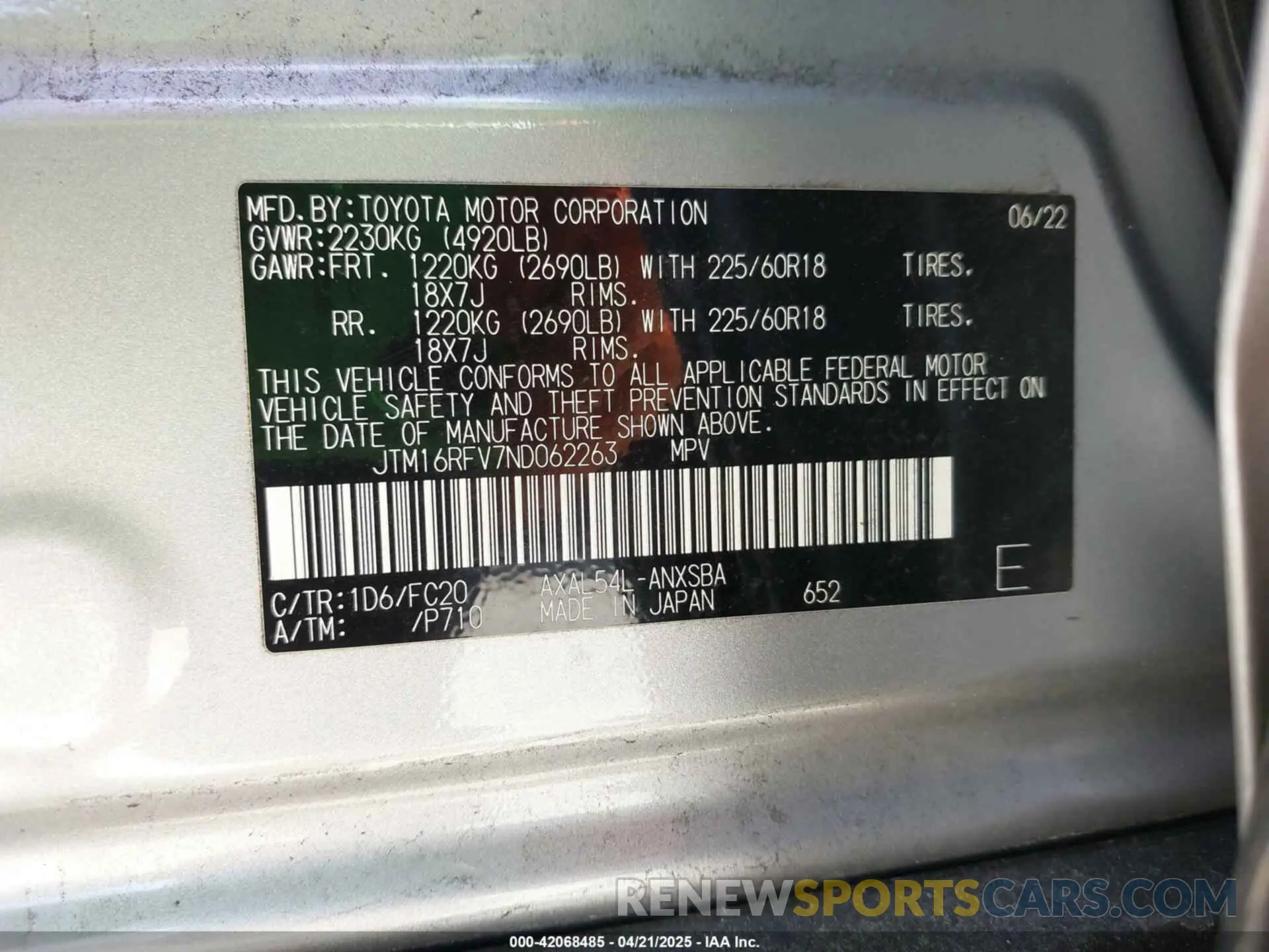 9 Photograph of a damaged car JTM16RFV7ND062263 TOYOTA RAV4 HYBRID 2022