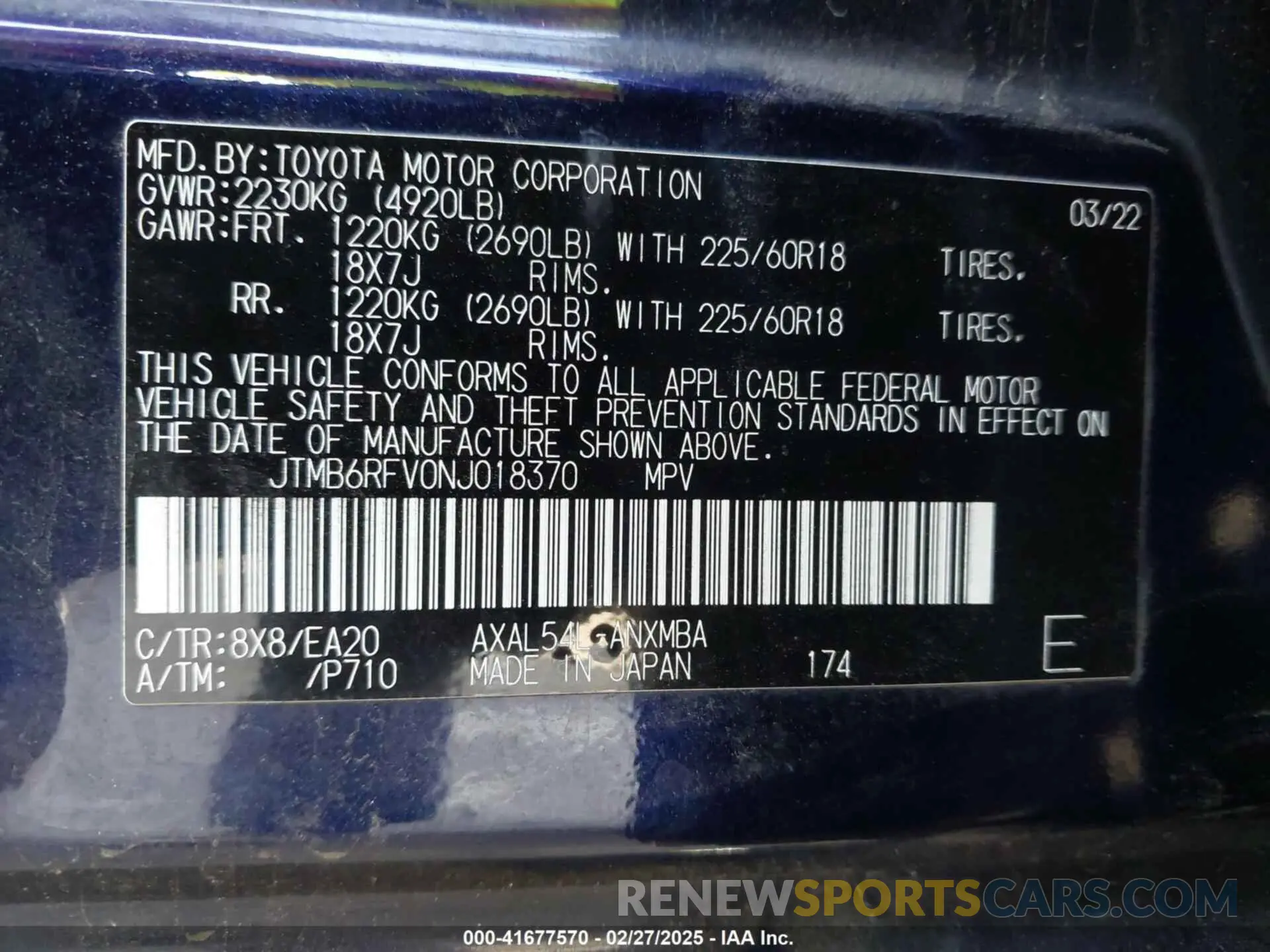 9 Photograph of a damaged car JTMB6RFV0NJ018370 TOYOTA RAV4 HYBRID 2022