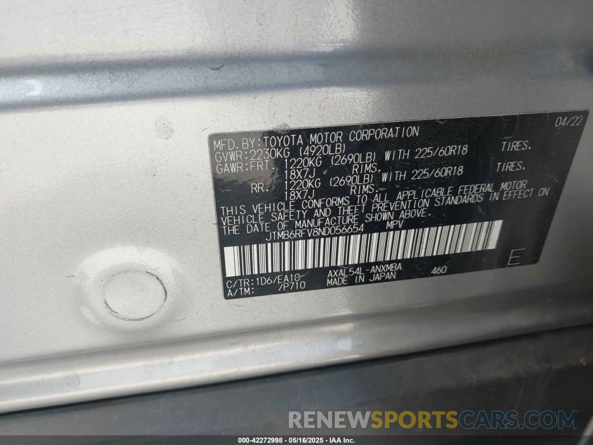 9 Фотография поврежденного автомобиля JTMB6RFV8ND056654 TOYOTA RAV4 HYBRID 2022