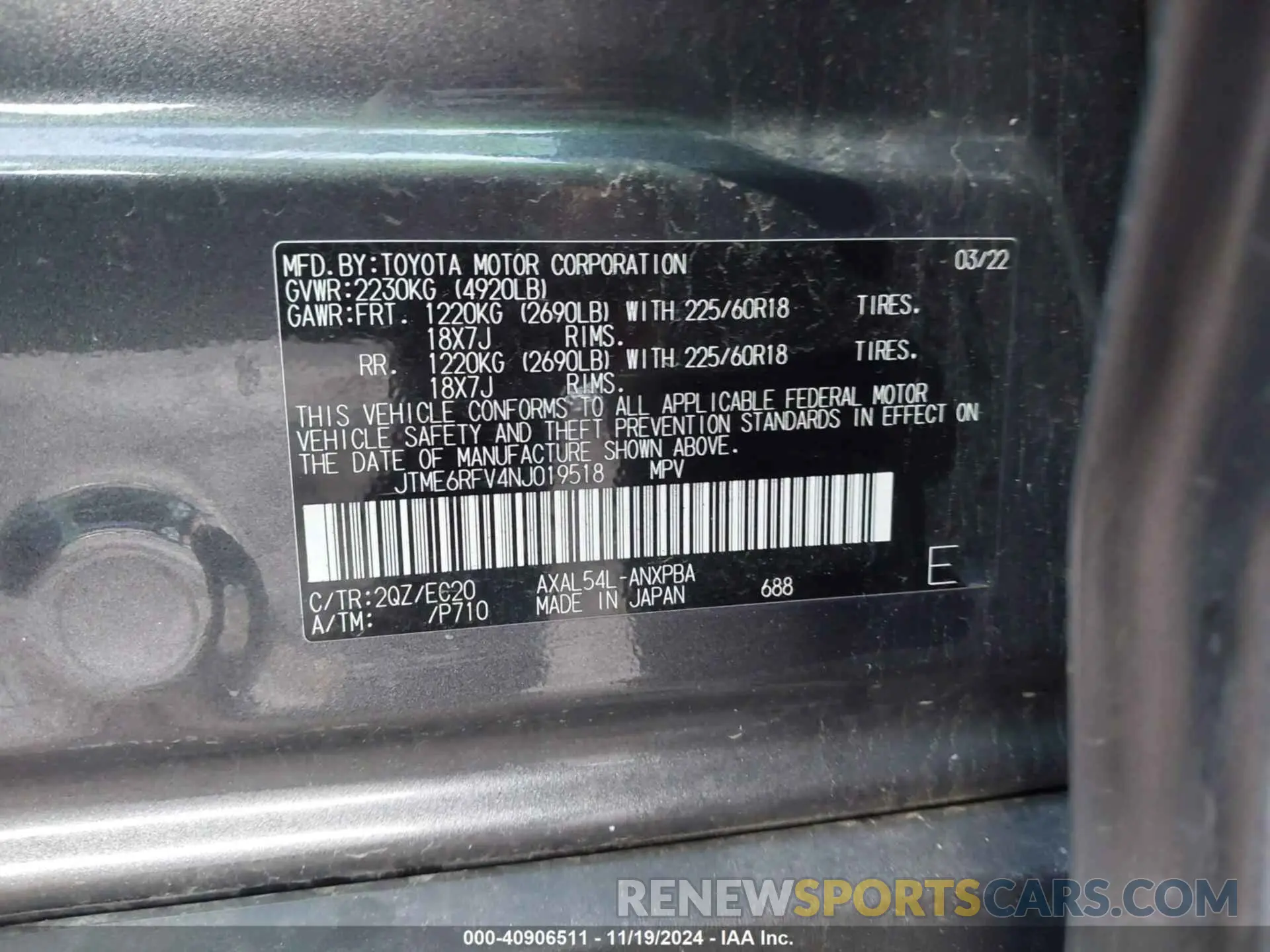 9 Photograph of a damaged car JTME6RFV4NJ019518 TOYOTA RAV4 HYBRID 2022