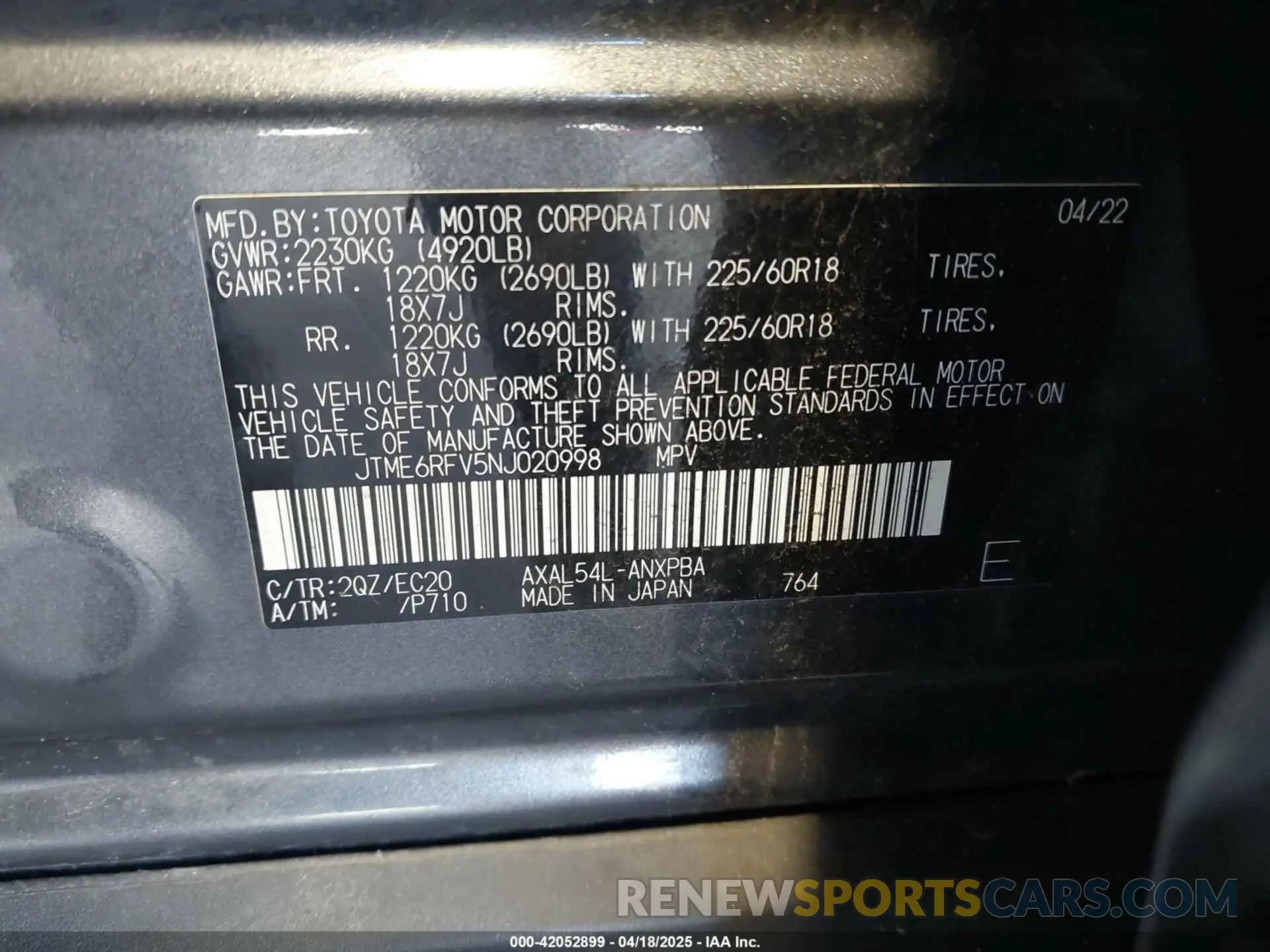 9 Фотография поврежденного автомобиля JTME6RFV5NJ020998 TOYOTA RAV4 HYBRID 2022
