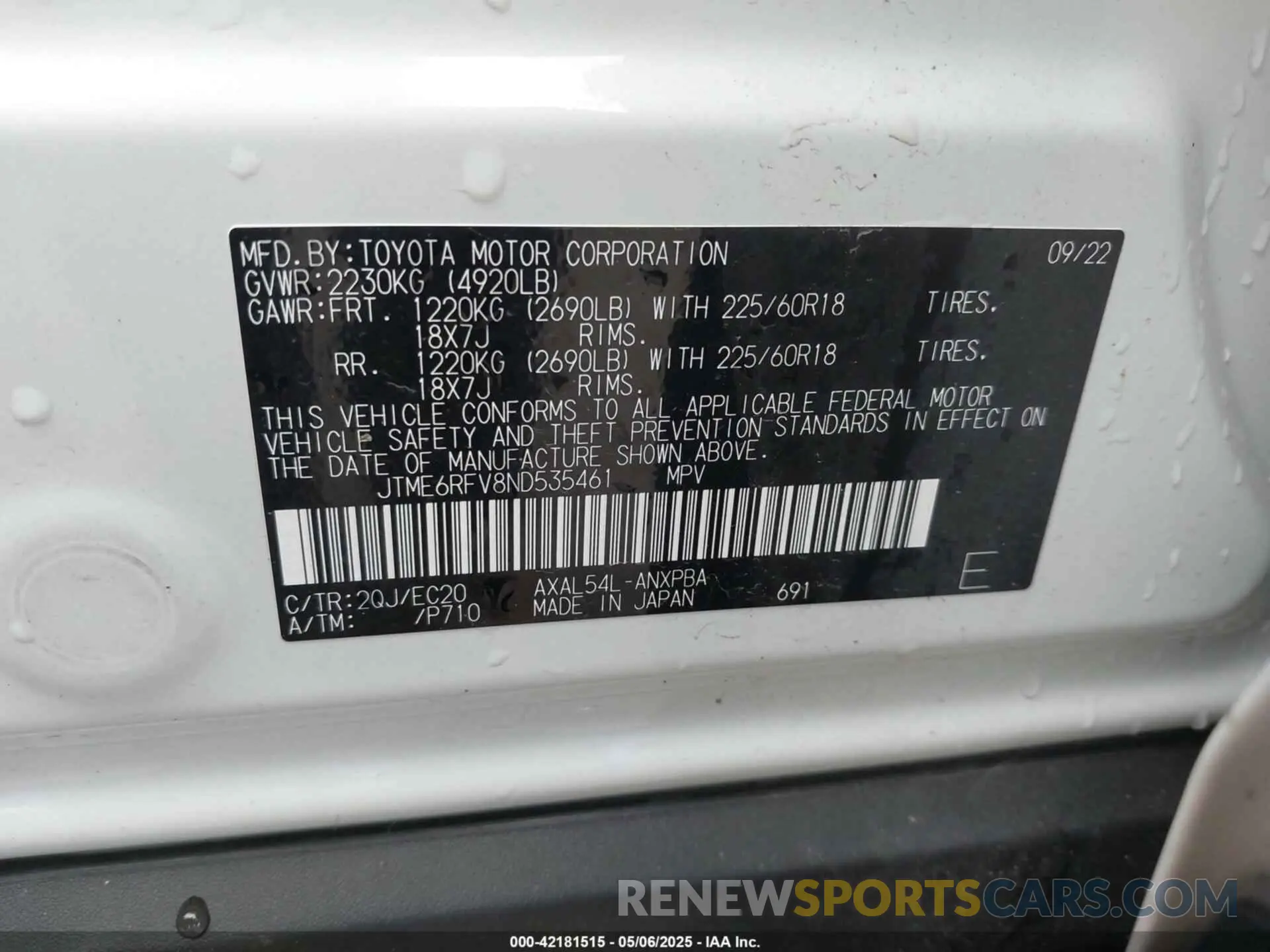 9 Photograph of a damaged car JTME6RFV8ND535461 TOYOTA RAV4 HYBRID 2022
