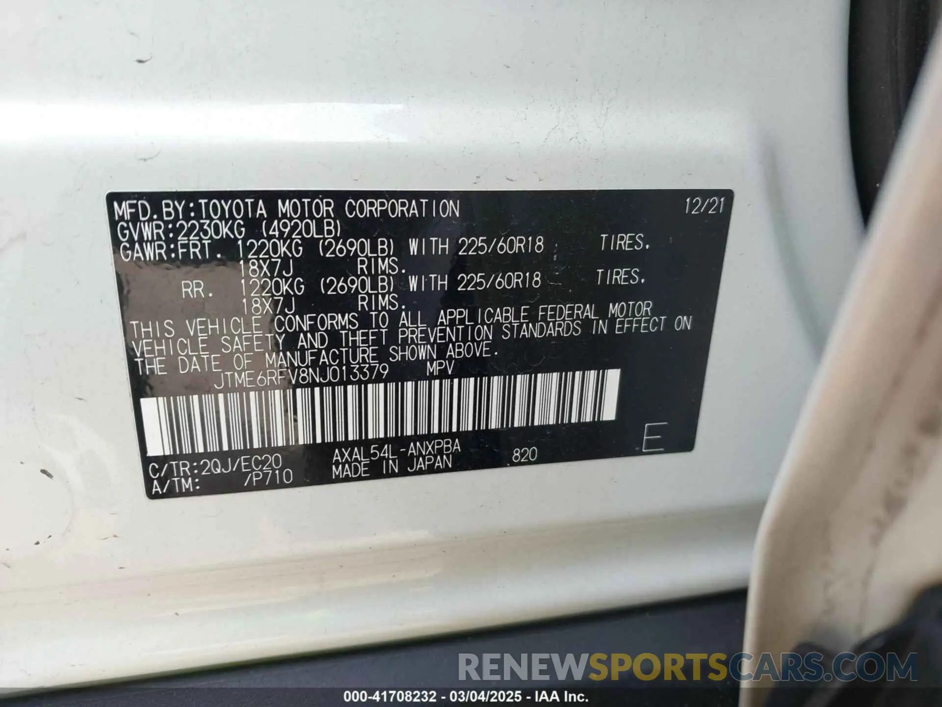 9 Фотография поврежденного автомобиля JTME6RFV8NJ013379 TOYOTA RAV4 HYBRID 2022