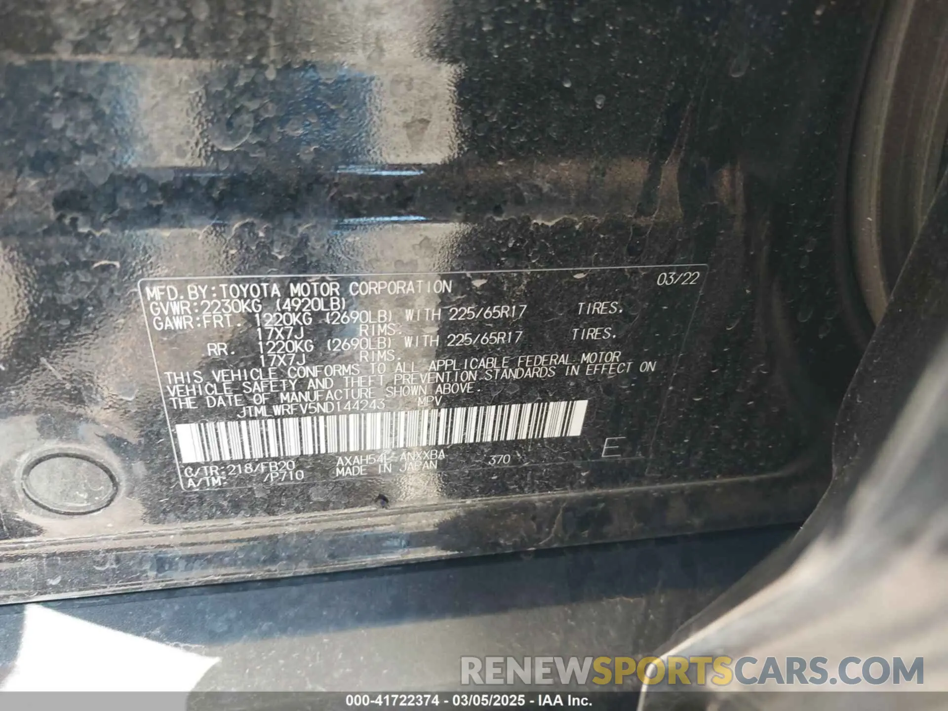 9 Фотография поврежденного автомобиля JTMLWRFV5ND144243 TOYOTA RAV4 HYBRID 2022