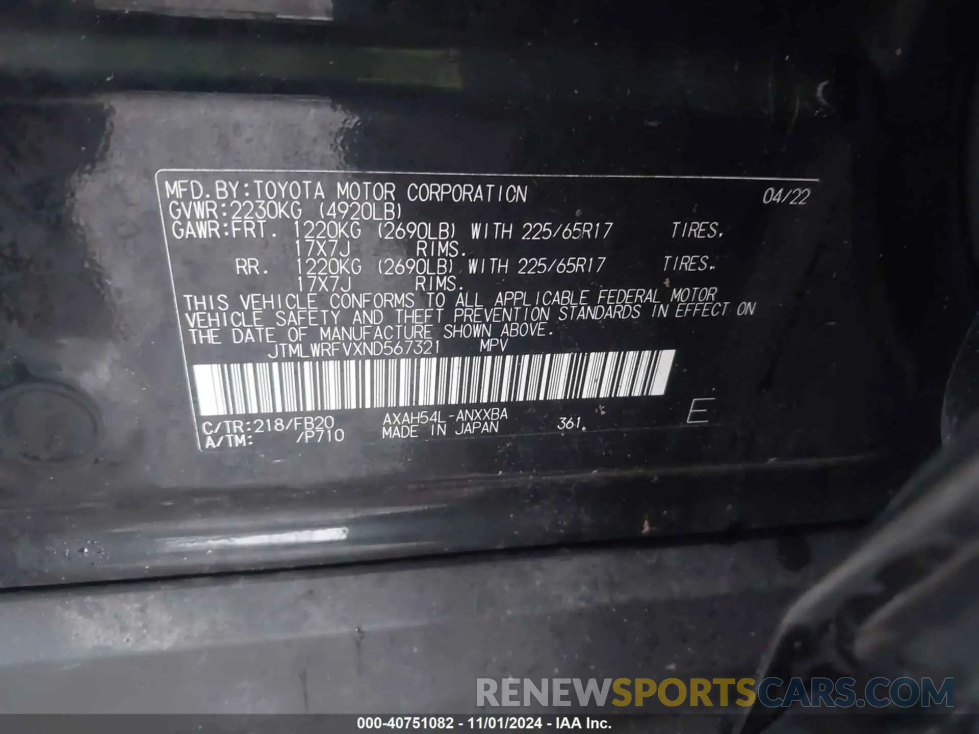 9 Фотография поврежденного автомобиля JTMLWRFVXND567321 TOYOTA RAV4 HYBRID 2022
