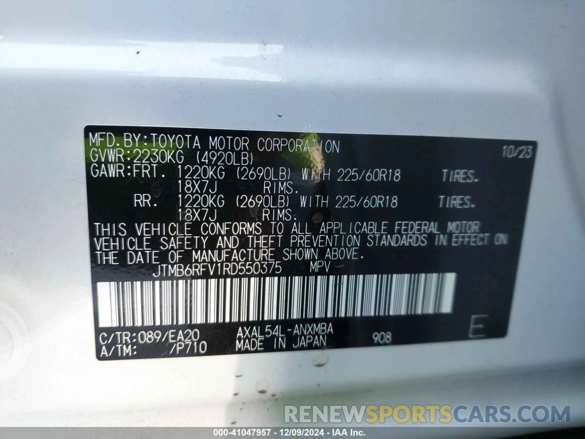 9 Фотография поврежденного автомобиля JTMB6RFV1RD550375 TOYOTA RAV4 HYBRID 2024