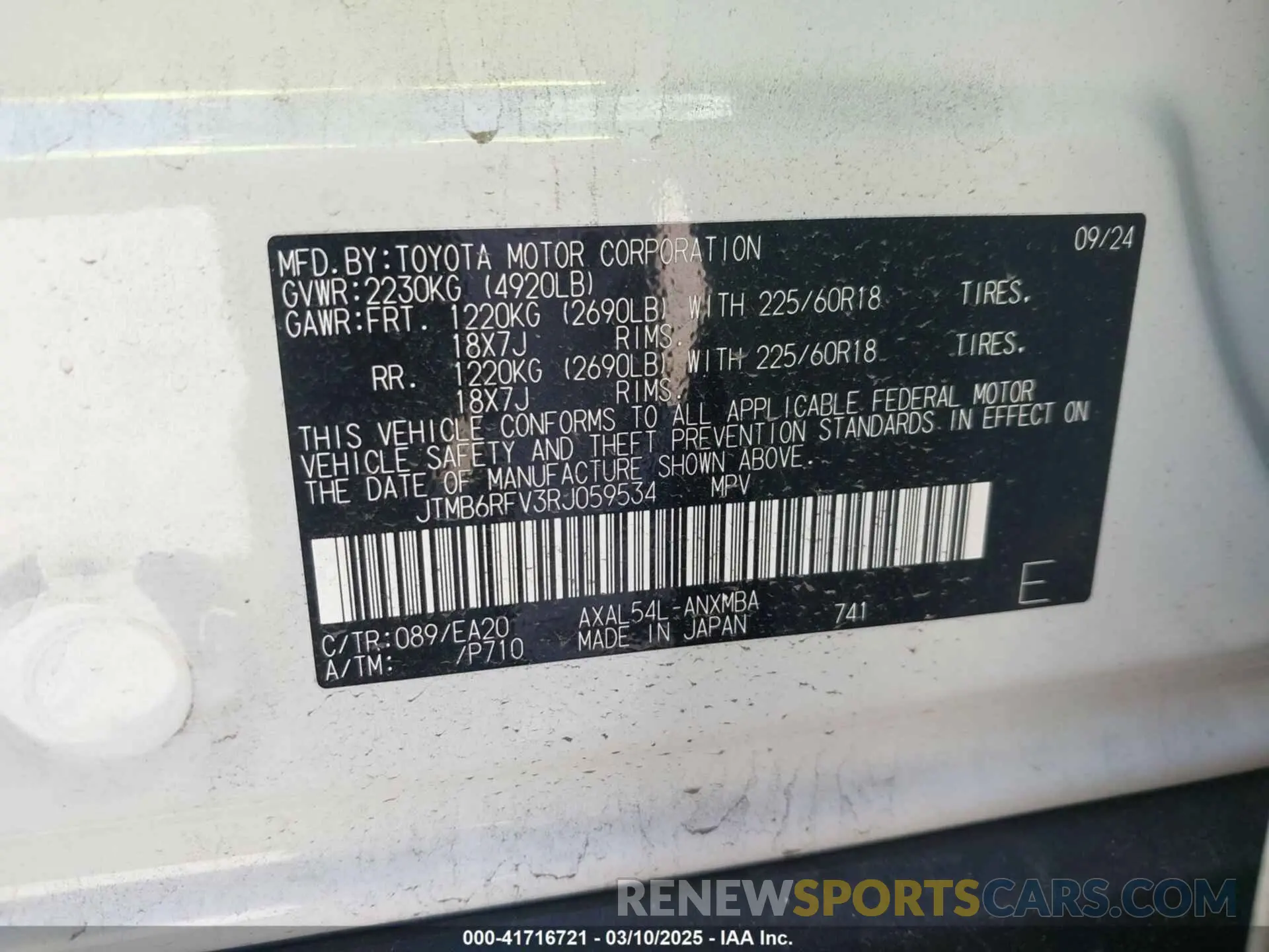 9 Photograph of a damaged car JTMB6RFV3RJ059534 TOYOTA RAV4 HYBRID 2024