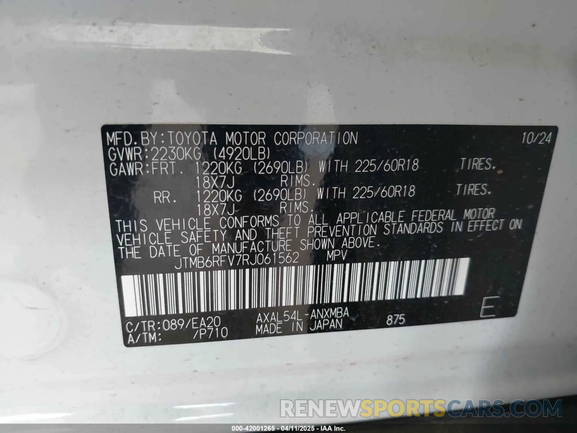 9 Фотография поврежденного автомобиля JTMB6RFV7RJ061562 TOYOTA RAV4 HYBRID 2024