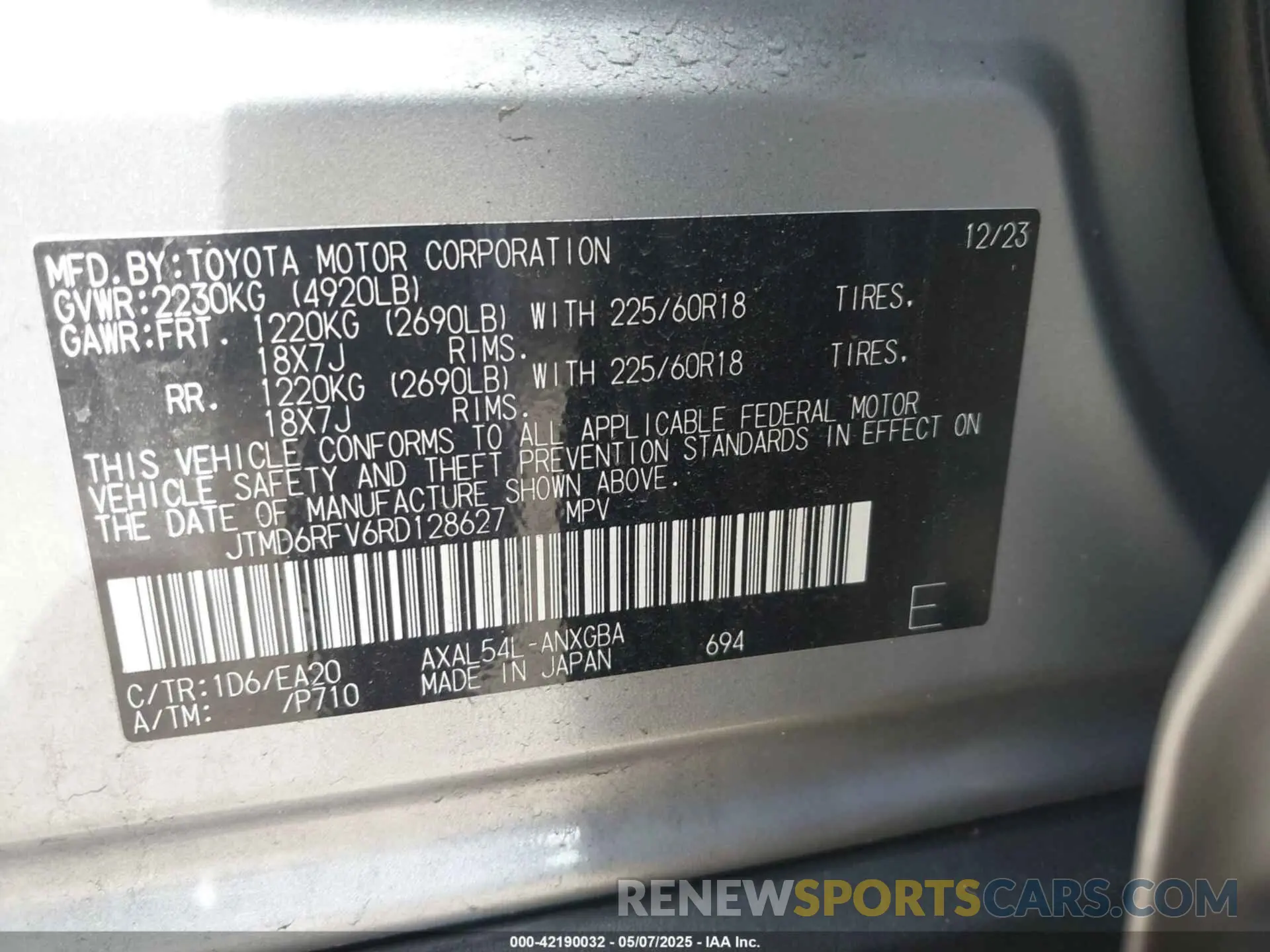 9 Фотография поврежденного автомобиля JTMD6RFV6RD128627 TOYOTA RAV4 HYBRID 2024