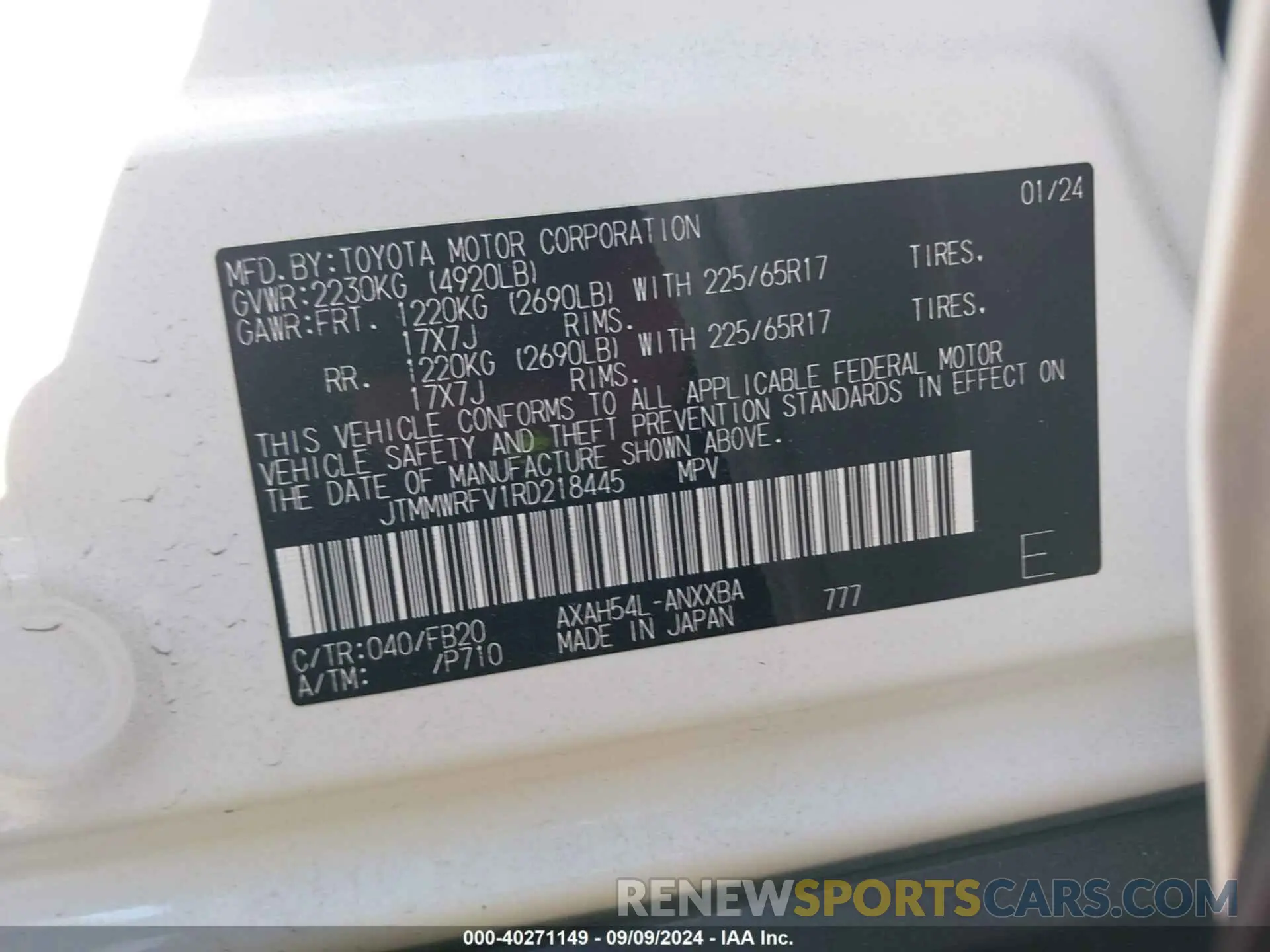 9 Photograph of a damaged car JTMMWRFV1RD218445 TOYOTA RAV4 HYBRID 2024