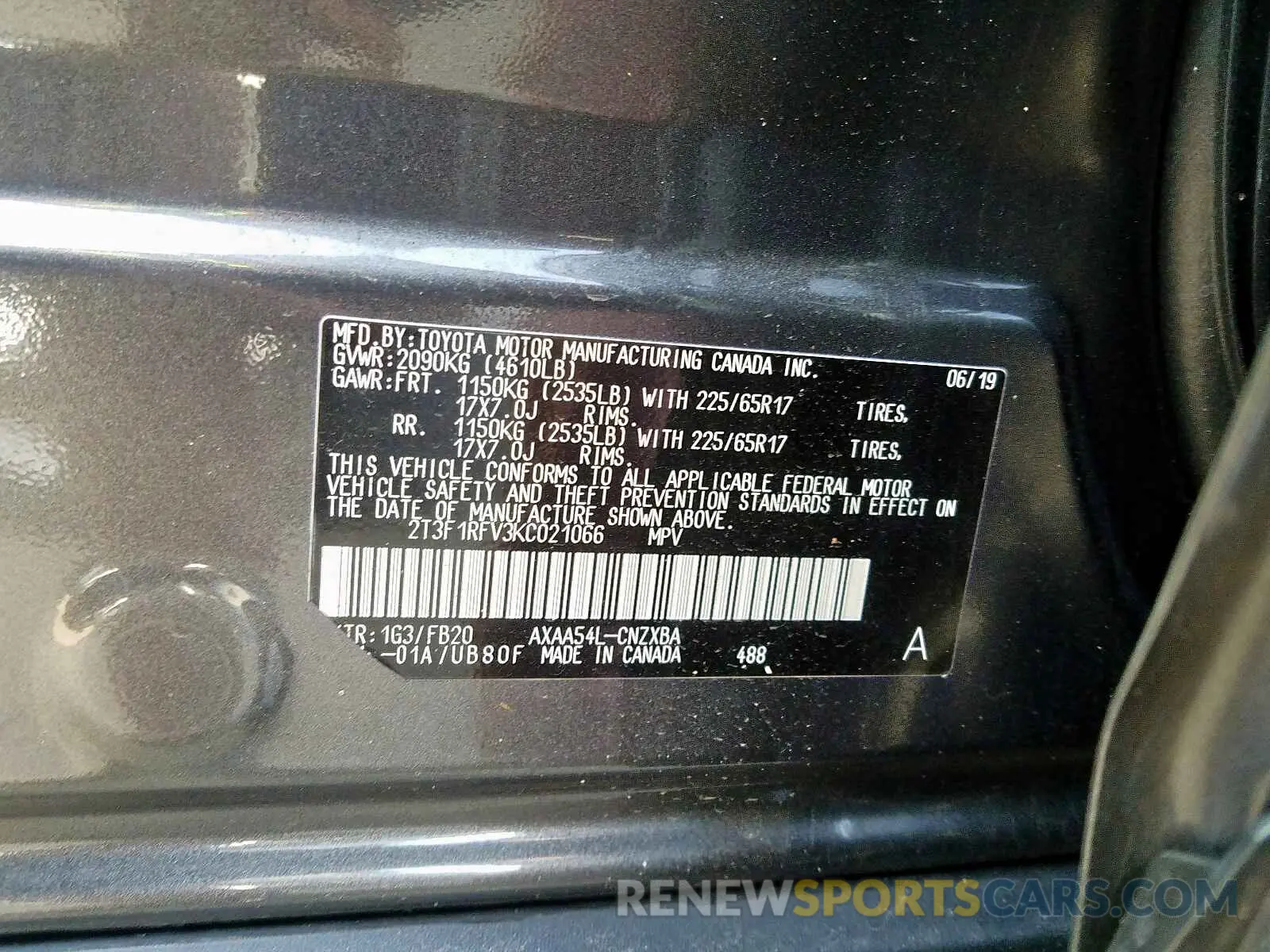 10 Фотография поврежденного автомобиля 2T3F1RFV3KC021066 TOYOTA RAV4 LE 2019