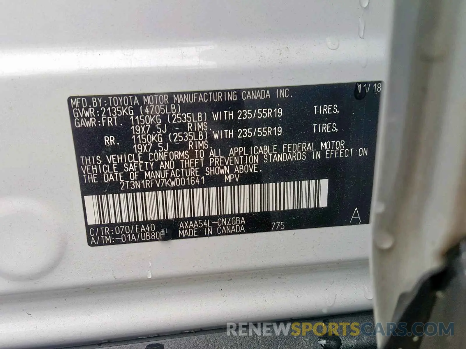 10 Photograph of a damaged car 2T3N1RFV7KW001641 TOYOTA RAV4 LIMIT 2019