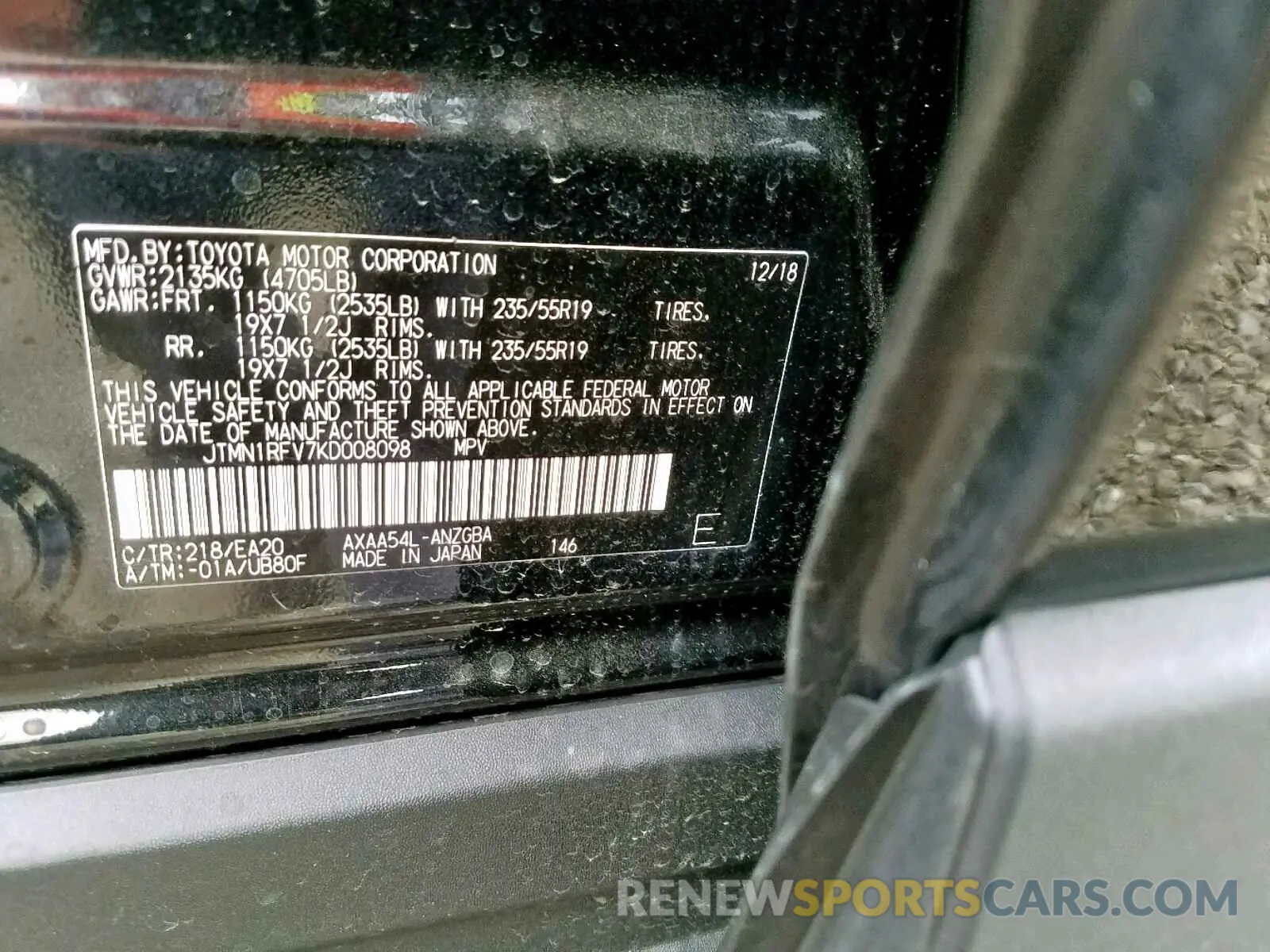 10 Photograph of a damaged car JTMN1RFV7KD008098 TOYOTA RAV4 LIMIT 2019