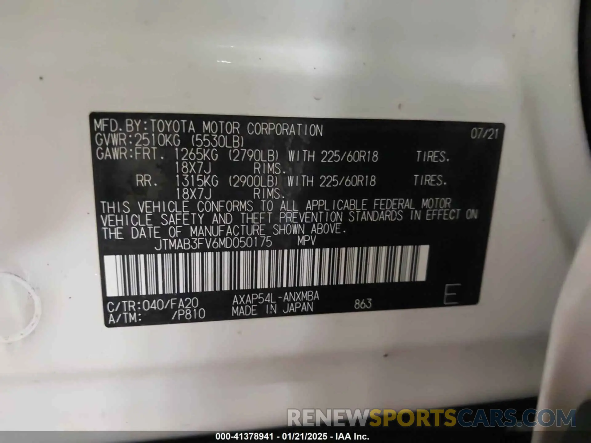 9 Фотография поврежденного автомобиля JTMAB3FV6MD050175 TOYOTA RAV4 PRIME 2021