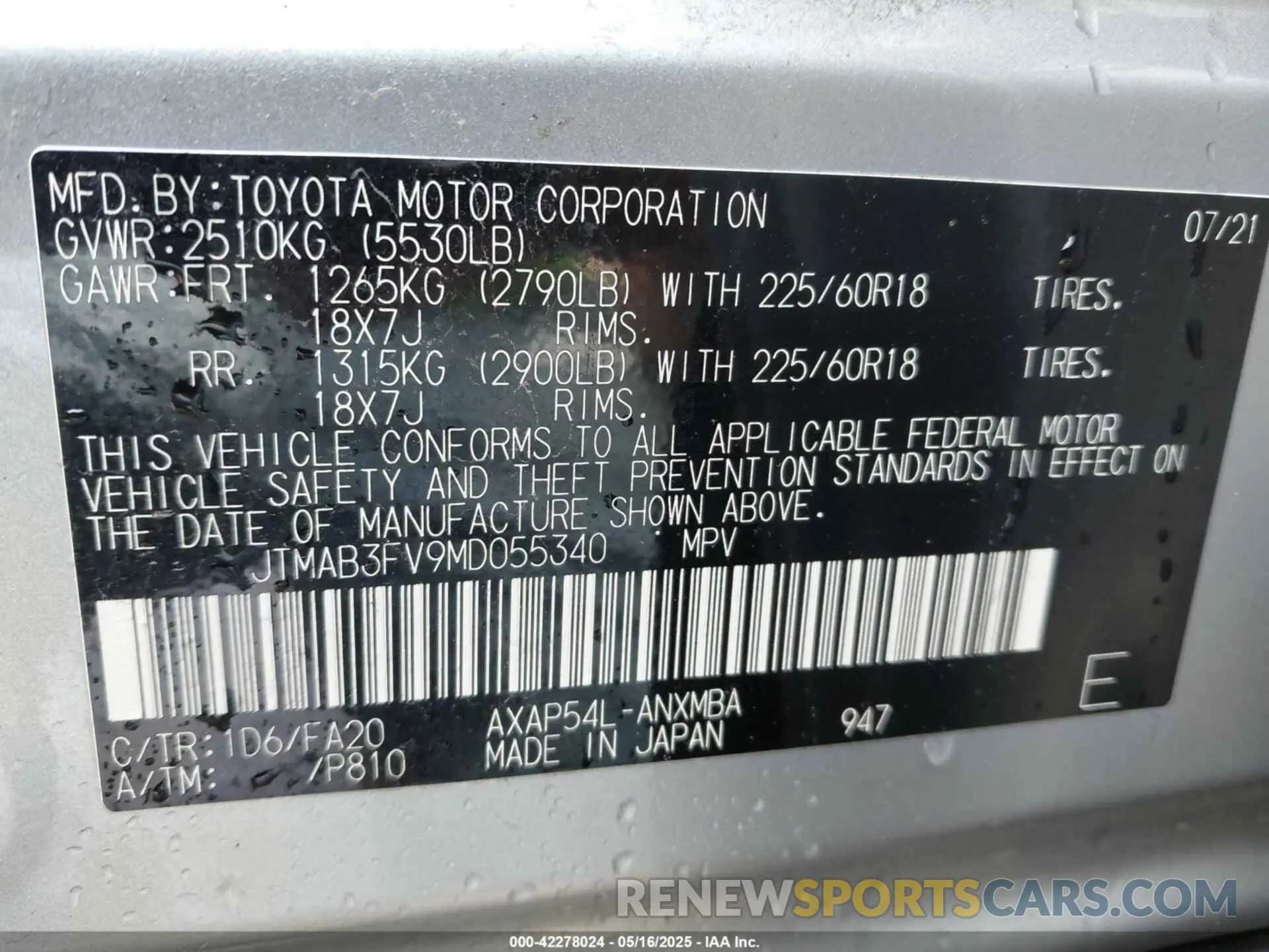 9 Фотография поврежденного автомобиля JTMAB3FV9MD055340 TOYOTA RAV4 PRIME 2021