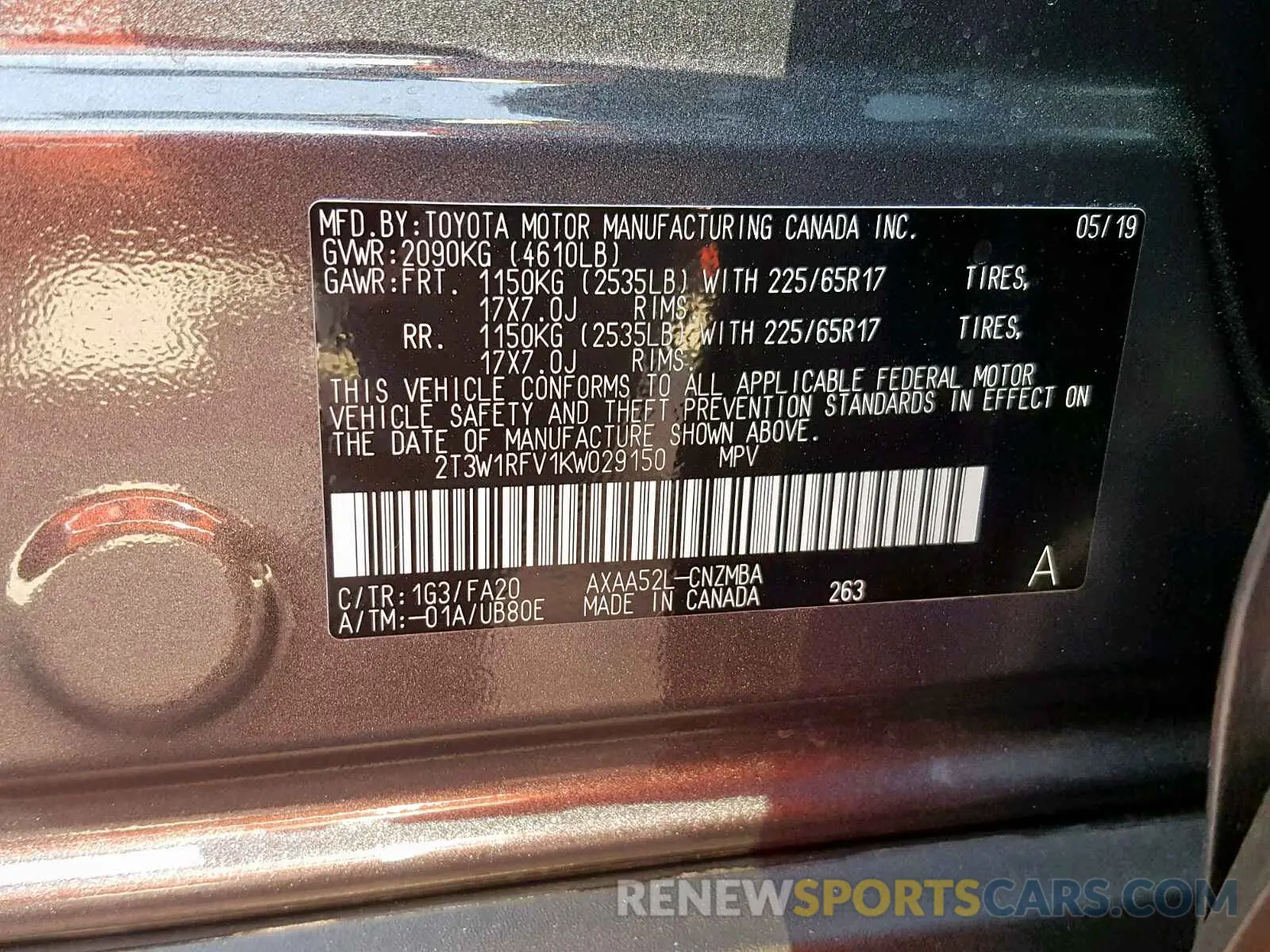 10 Photograph of a damaged car 2T3W1RFV1KW029150 TOYOTA RAV4 XLE 2019