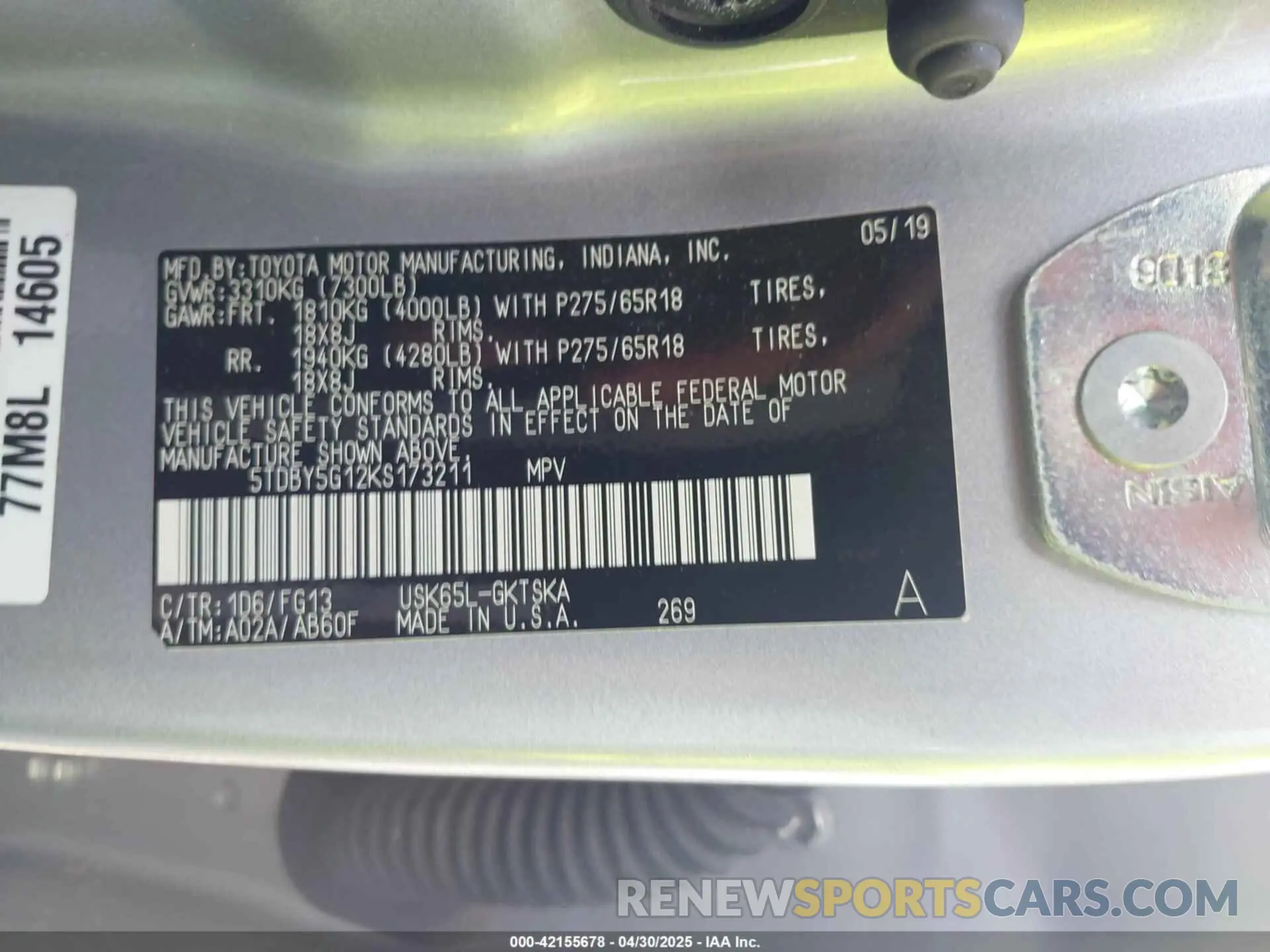 9 Photograph of a damaged car 5TDBY5G12KS173211 TOYOTA SEQUOIA 2019