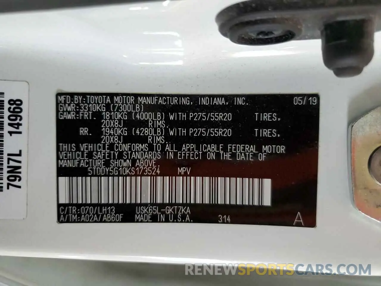 13 Photograph of a damaged car 5TDDY5G10KS173524 TOYOTA SEQUOIA 2019