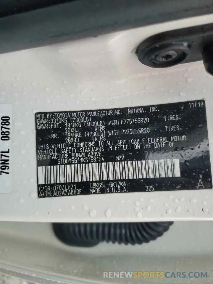 13 Фотография поврежденного автомобиля 5TDDY5G11KS168154 TOYOTA SEQUOIA 2019