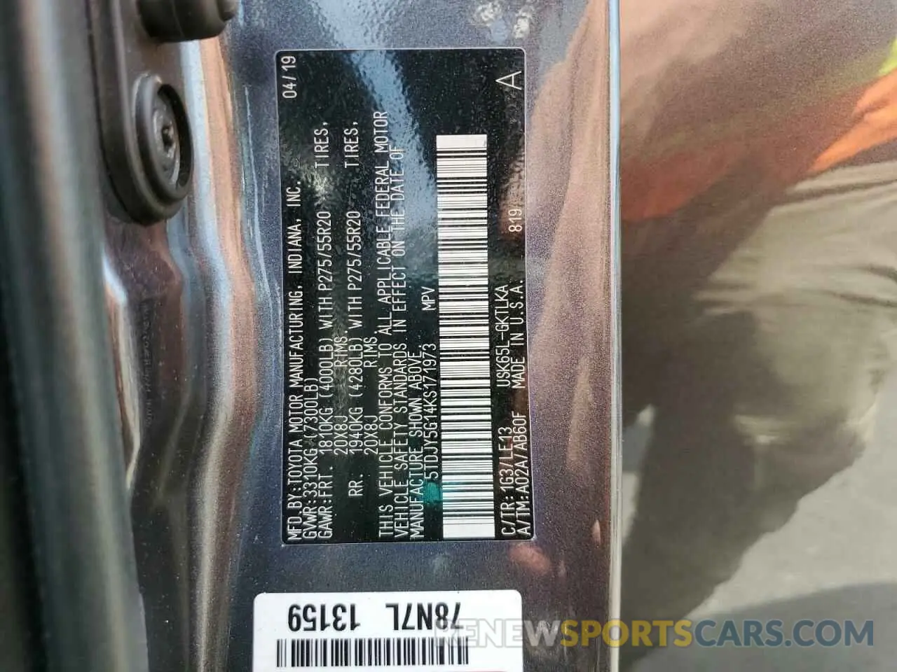 13 Photograph of a damaged car 5TDJY5G14KS171973 TOYOTA SEQUOIA 2019