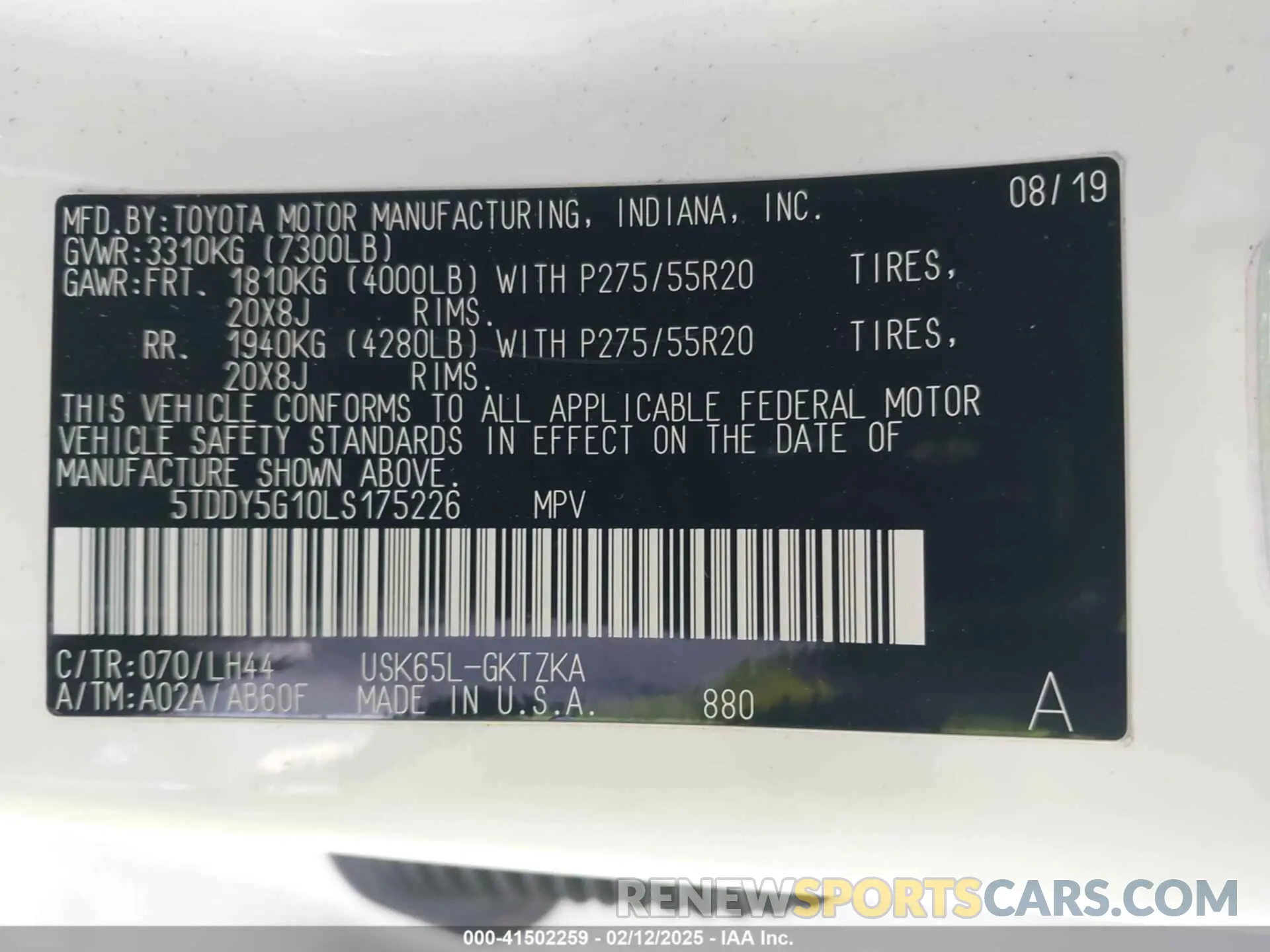 9 Фотография поврежденного автомобиля 5TDDY5G10LS175226 TOYOTA SEQUOIA 2020