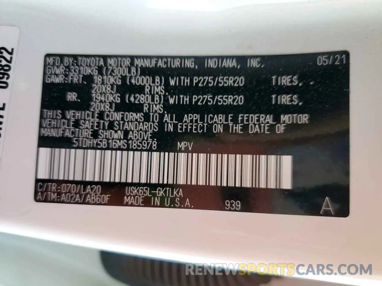 13 Photograph of a damaged car 5TDHY5B16MS185978 TOYOTA SEQUOIA 2021