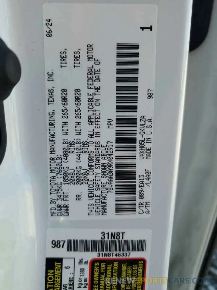 14 Фотография поврежденного автомобиля 7SVAAABA9RX042917 TOYOTA SEQUOIA 2024